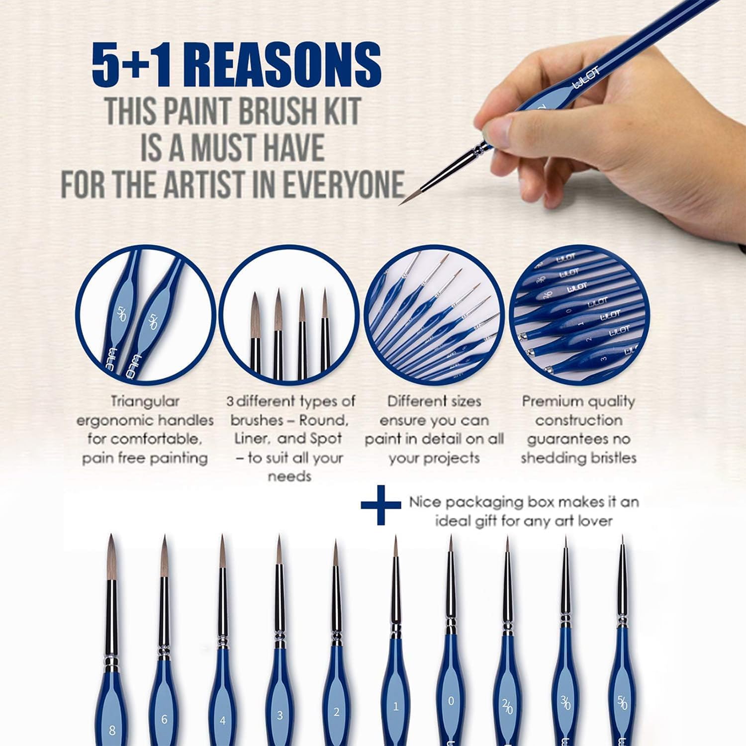 Detalle 2 de Fine Detail Brushes with Triangular Handles: Precise Miniature Detailing (10-Piece Set)