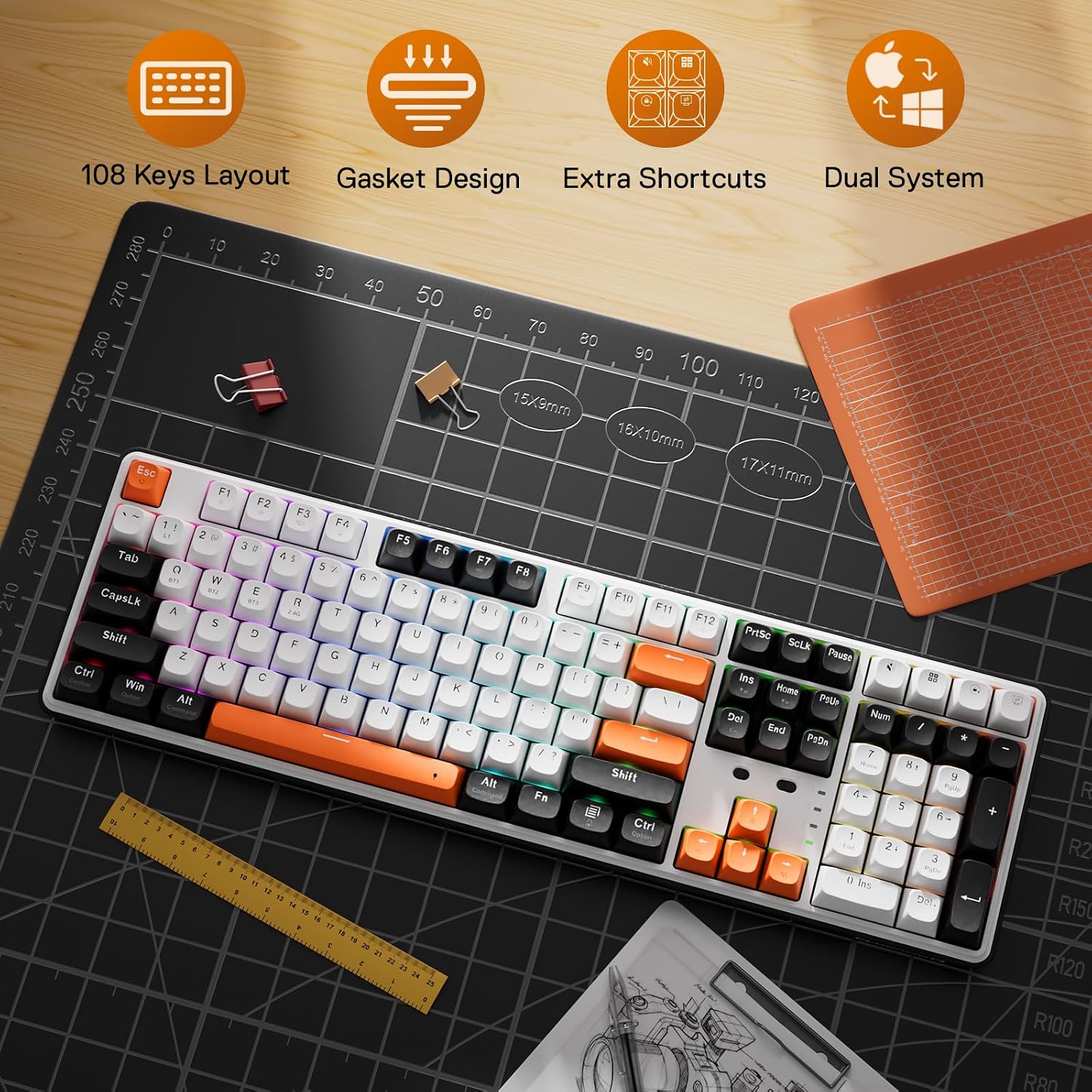 Detalle de Redragon K689 PRO kabellose RGB-Gaming-Tastatur (104 Tasten + 4 Hotkeys) mit Hot-Swap und PBT-Tastenkappen