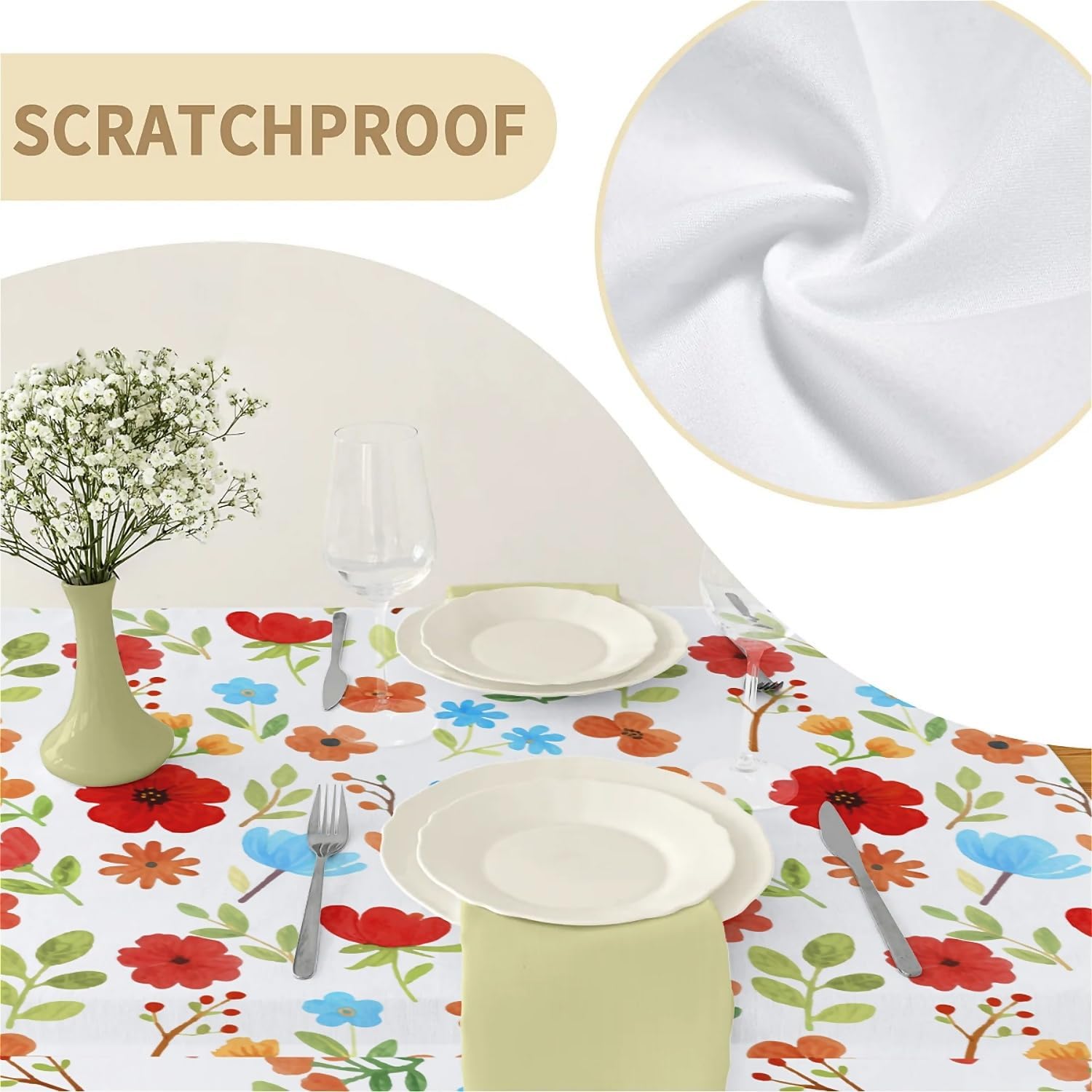 Detalle de artslion Rectangle Waterproof 60x84in Wipeable Table Cover – Non-PVC Fabric with Red and Blue Floral Design