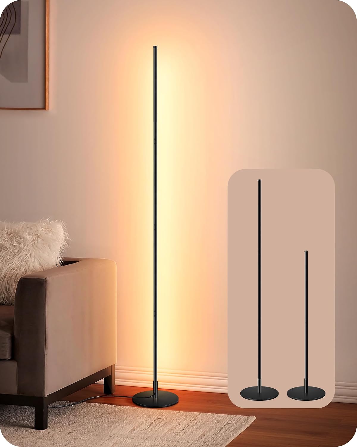 Thumbnail 6 de EDISHINE Stehlampe für Wohnzimmer: dimmbare LED-Stehlampe 3000K (höhenverstellbar bis 146 cm) mit Memory-Funktion, schwarz