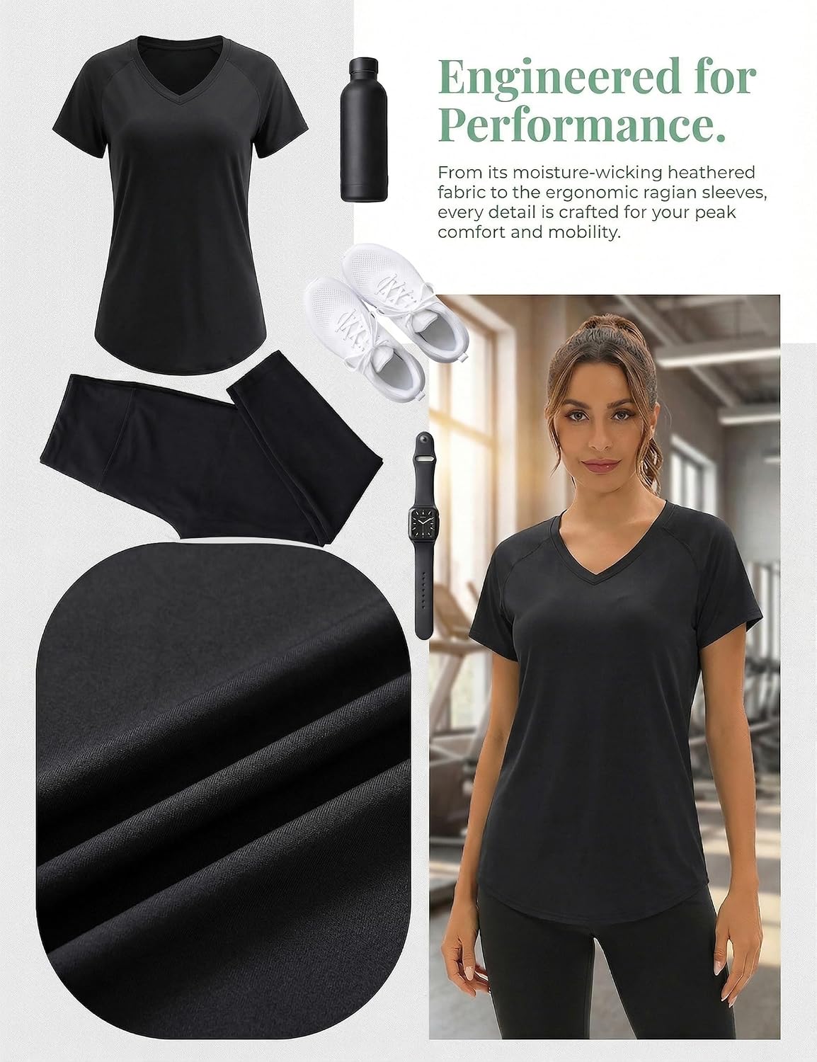 Thumbnail 4 de Wayleb Gym Tops Women: V-Neck Quick-Dry Fitness Tee for Yoga and Running