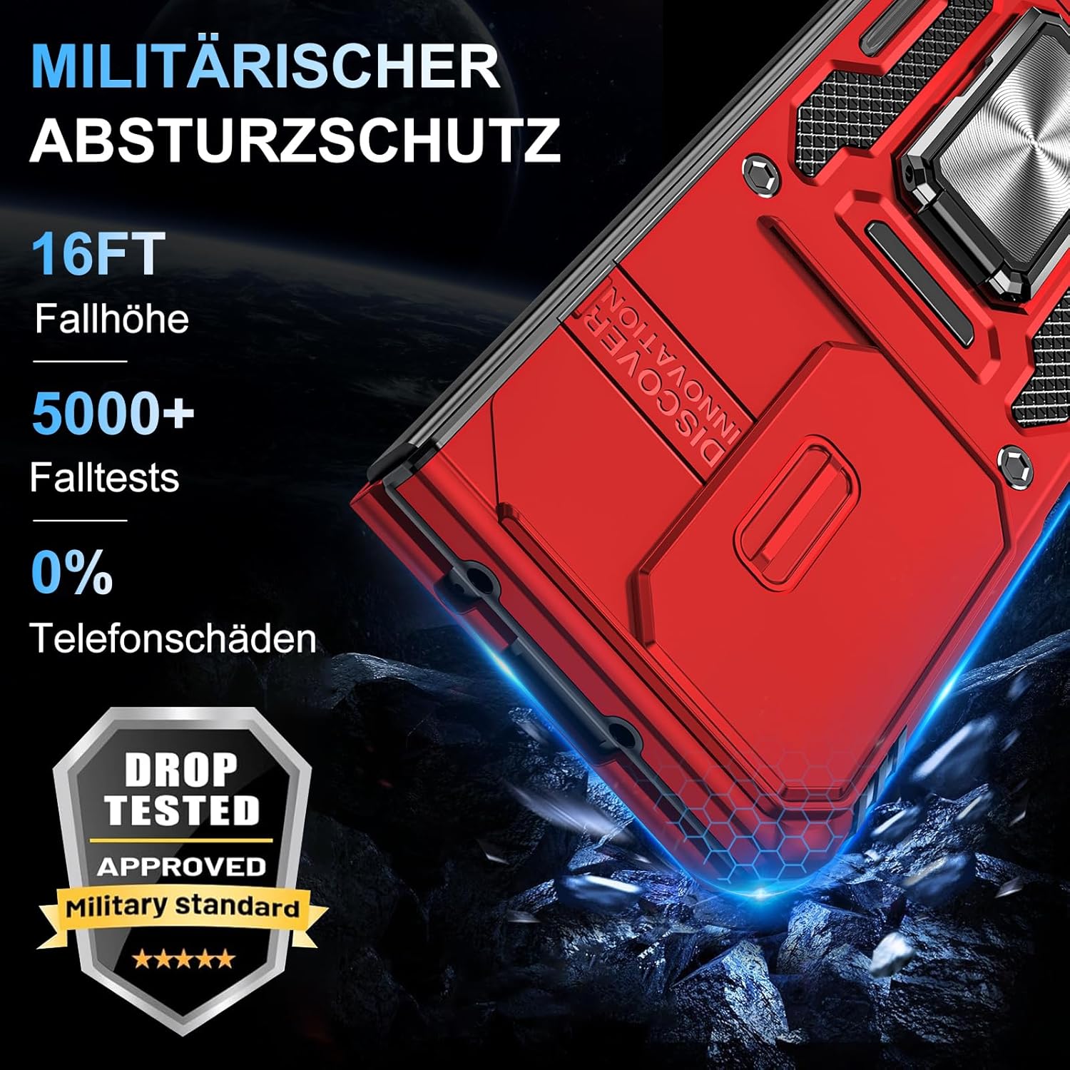 Thumbnail 3 de Handyhülle für Samsung Galaxy Z Fold 5 mit Slide-Kamera und 360° Metallring-Ständer (Rot)