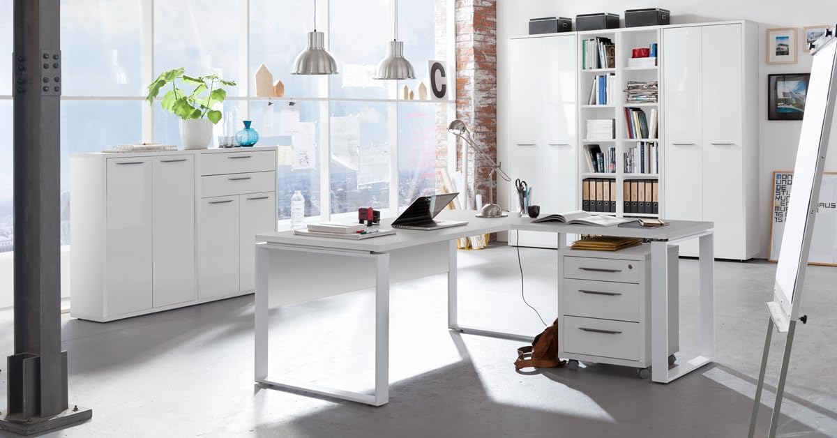 Detalle 2 de Composad Scrivania DISEGNO con gambe in metallo – 170 x 74,5 x 80 cm, Bianco laccato