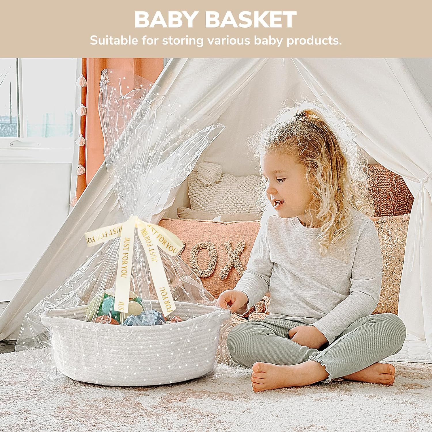 Thumbnail 3 de TIMEYARD Small Gift Basket (White) with Bags & Ribbons – 30 x 20 x 12 cm