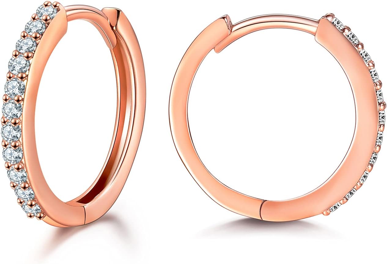 Thumbnail 6 de Wynn's S925 Sterling Silver Hoop Earrings with Cubic Zirconia (8mm/10mm/12mm) – Rose Gold Plated