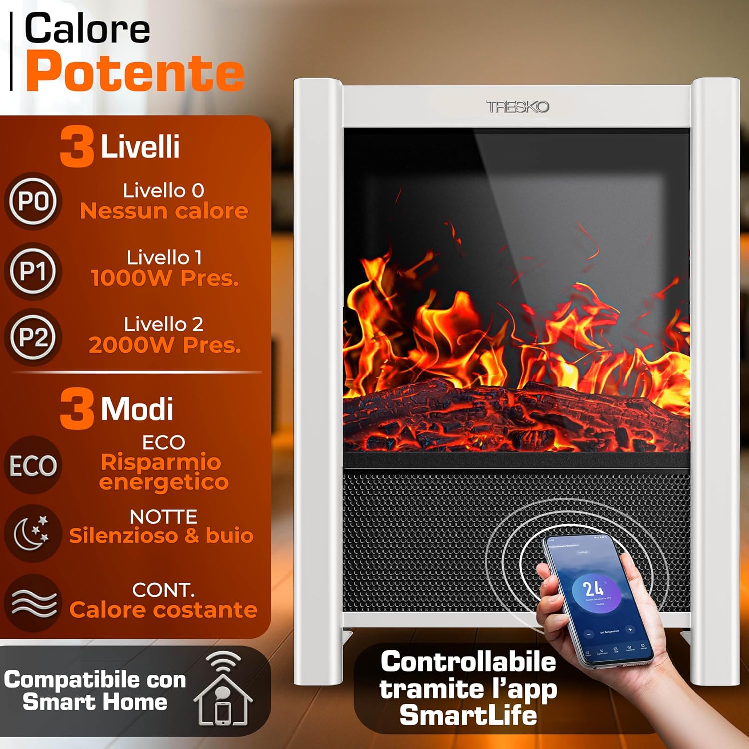 Thumbnail 3 de TRESKO SmartFire Camino Elettrico 2000 W