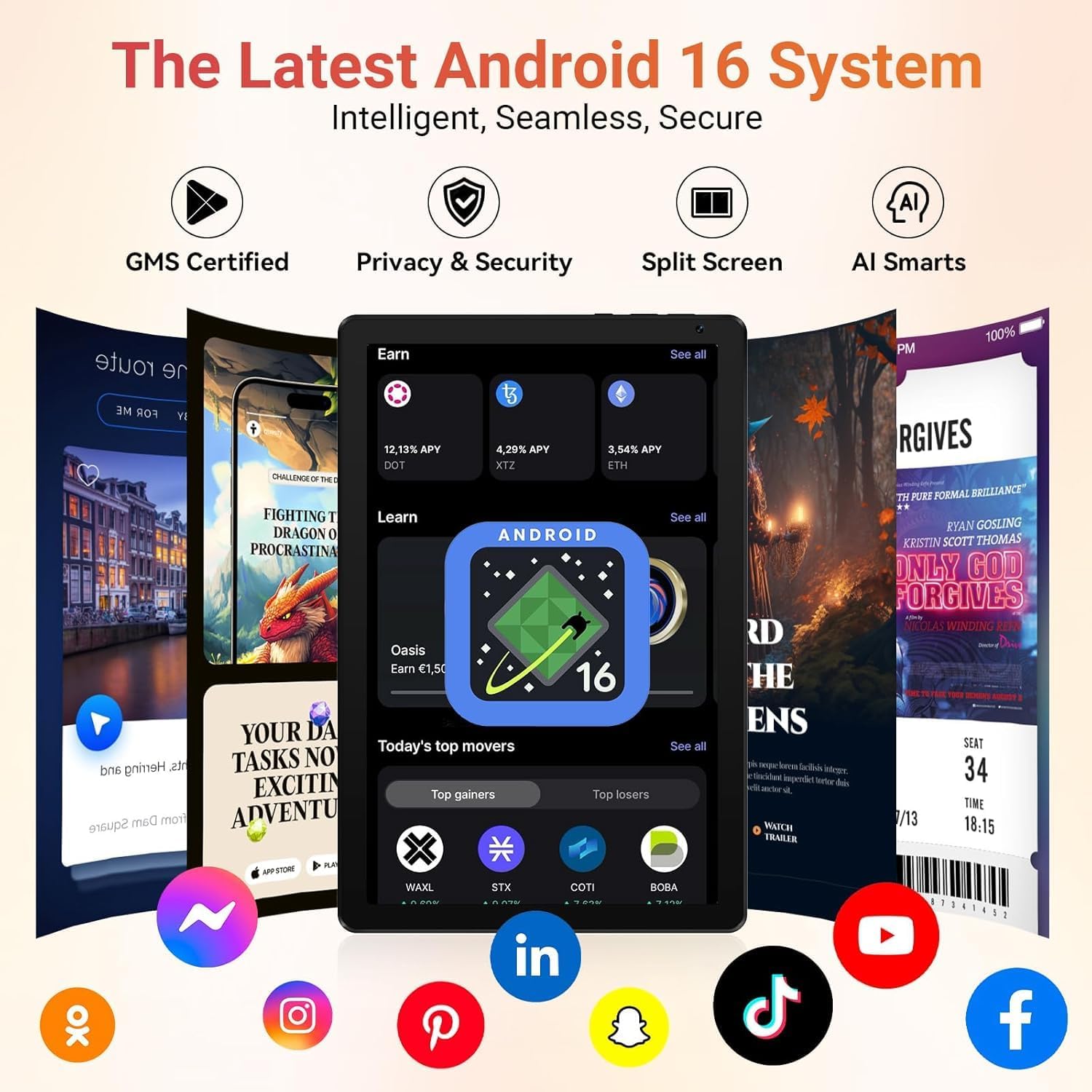 Detalle de URAO Tablet 10.1" Android 16 Octa-core with 128GB ROM, 36GB RAM, Wi‑Fi 6 & 18W Fast Charge
