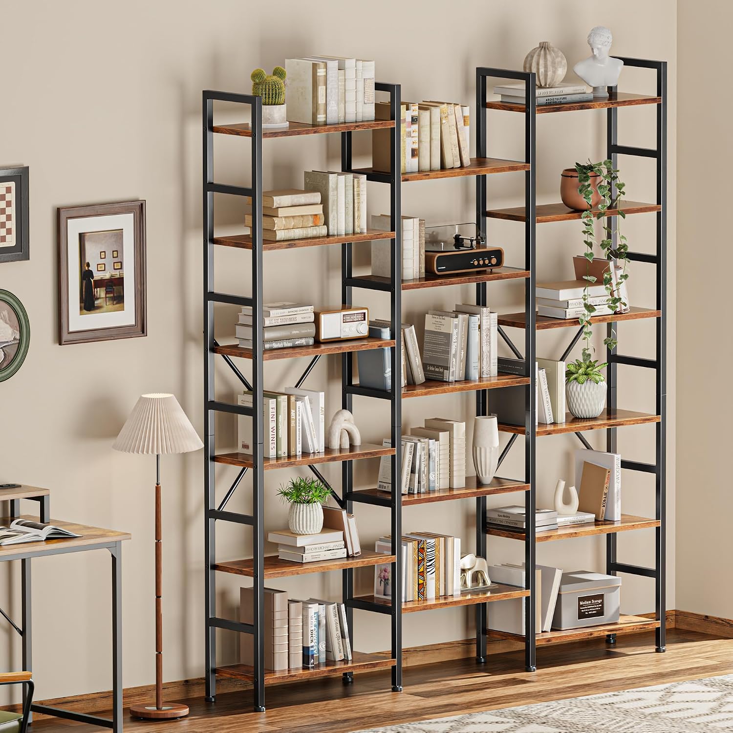 Thumbnail 6 de SUPERJARE ABC003Z Triple Bookshelf, 17 Adjustable Shelves, 6-Tier Brown
