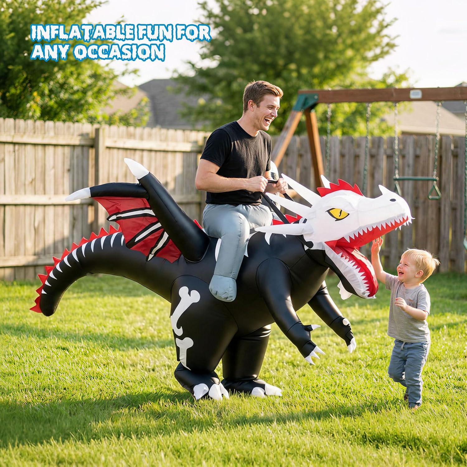Detalle 2 de NovaFloat 01 Inflatable Riding Dinosaur Costume for Adults with Battery-Powered Fan