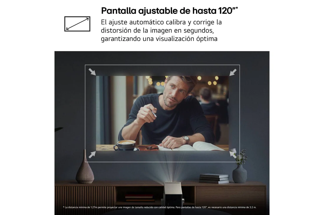 Detalle de LG CineBeam Q PU600U: proyector láser 4K UHD hasta 120" con calibración automática y webOS