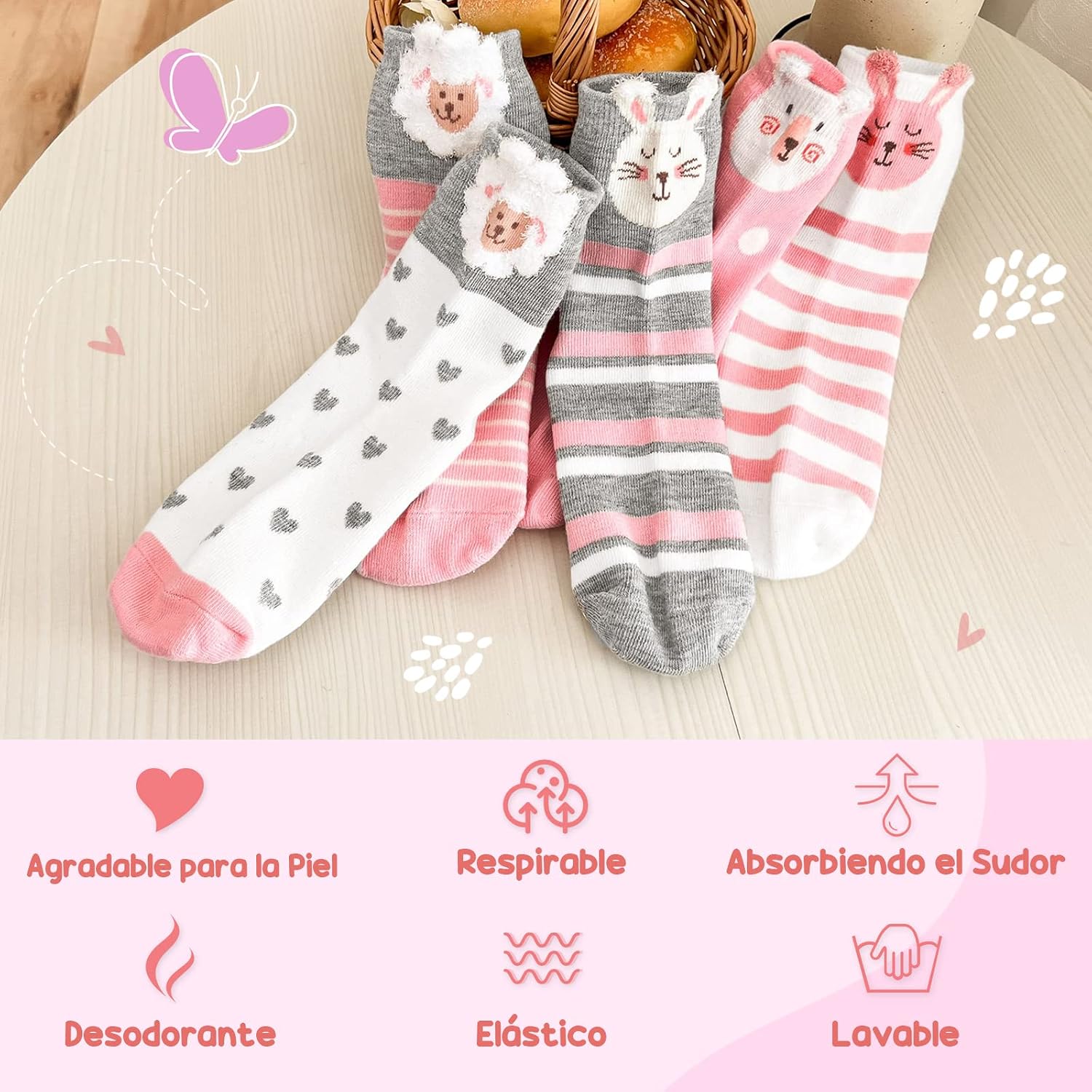 Thumbnail 4 de PUTUO Calcetines Antideslizantes Niñas 5 pares