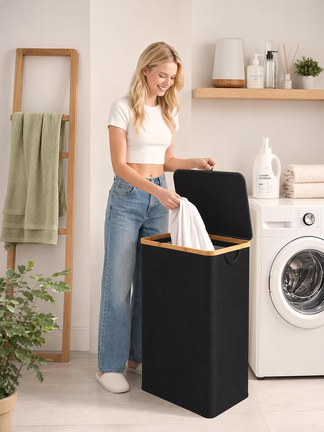 Thumbnail 6 de iEGrow 110L Laundry Hamper with Lid (Collapsible) in Black
