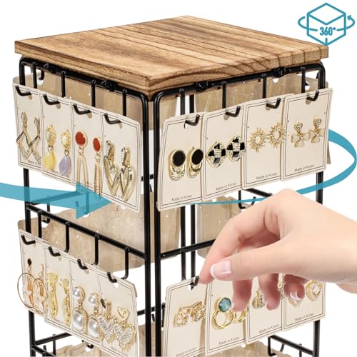 Thumbnail 2 de Emfogoo Rotatif Support Boucles d'oreilles et Présentoir avec 48 Crochets – 18,5 x 18,5 x 40 cm