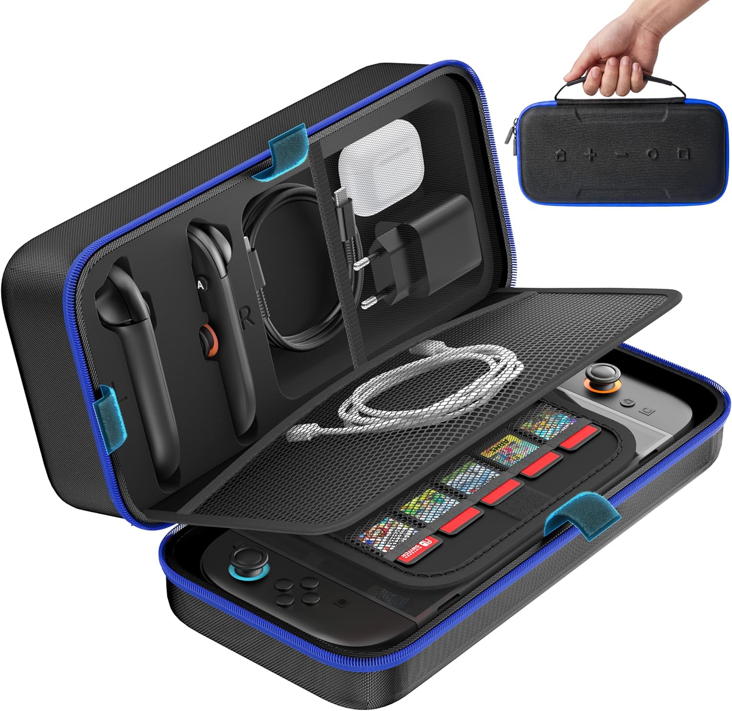 Detalle de OIVO Switch Tasche – Harte Schutzhülle für Nintendo Switch/OLED/2 Modell mit Platz für 26 Spiele und Zubehör