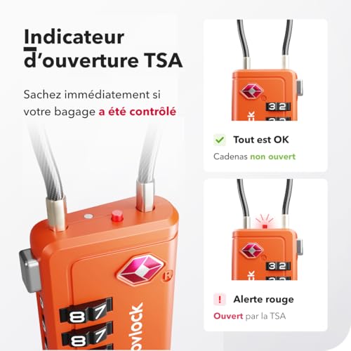 Thumbnail 4 de NovLock – Cadenas TSA à 4 chiffres avec Indicateur d’ouverture, Lot de 4, Orange