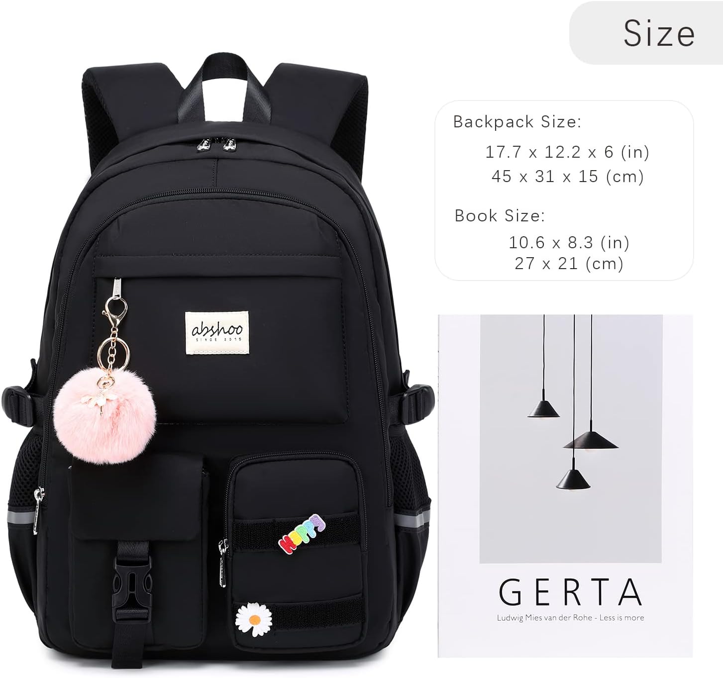 Detalle de abshoo Big Student Laptop Backpack for College Women: Large, Organized Daypack (Black)