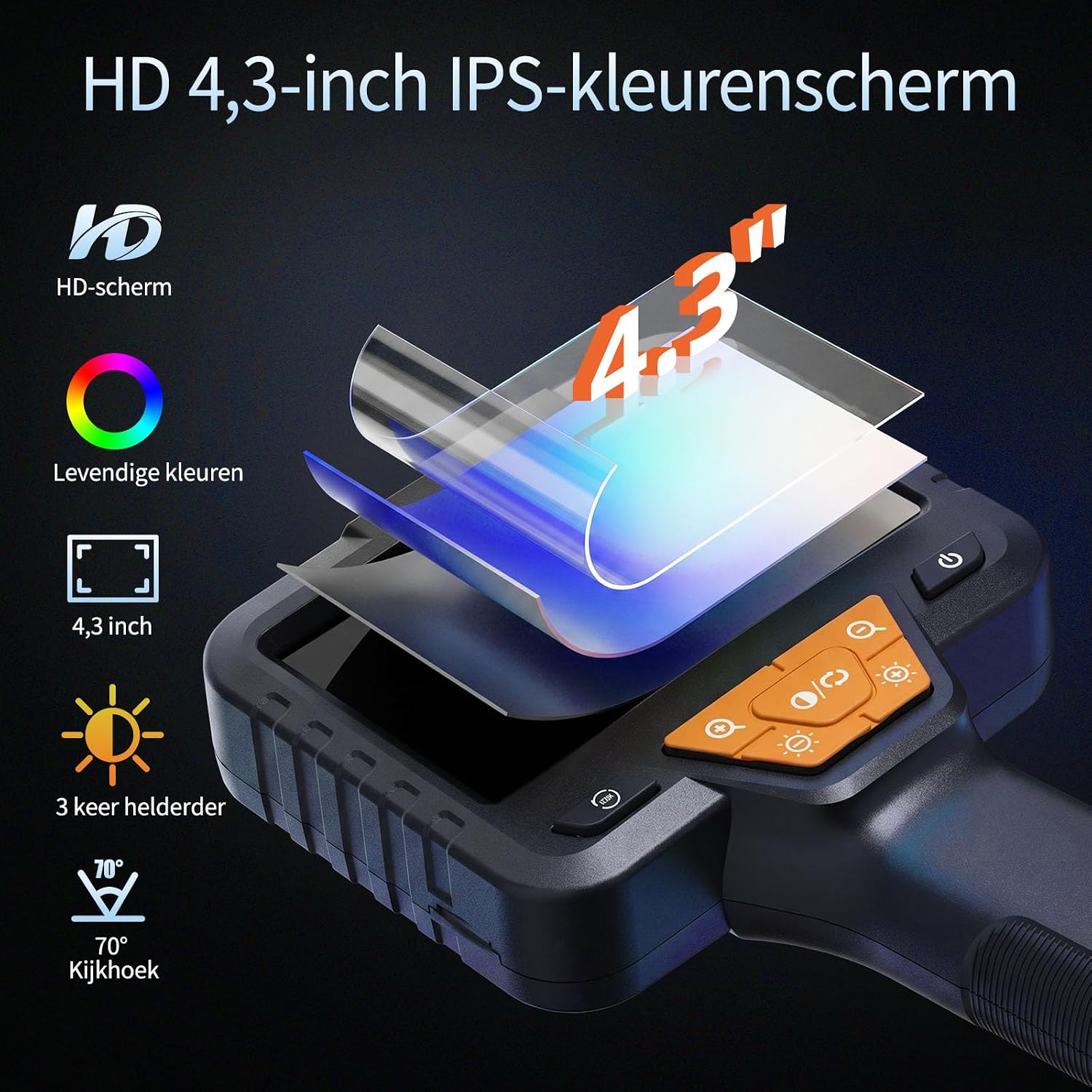 Thumbnail 1 de 10M Endoskopkamera mit Licht – 4,3-Zoll Display, IP67 wasserdicht, 1080P Inspektionskamera mit 10 m Kabel