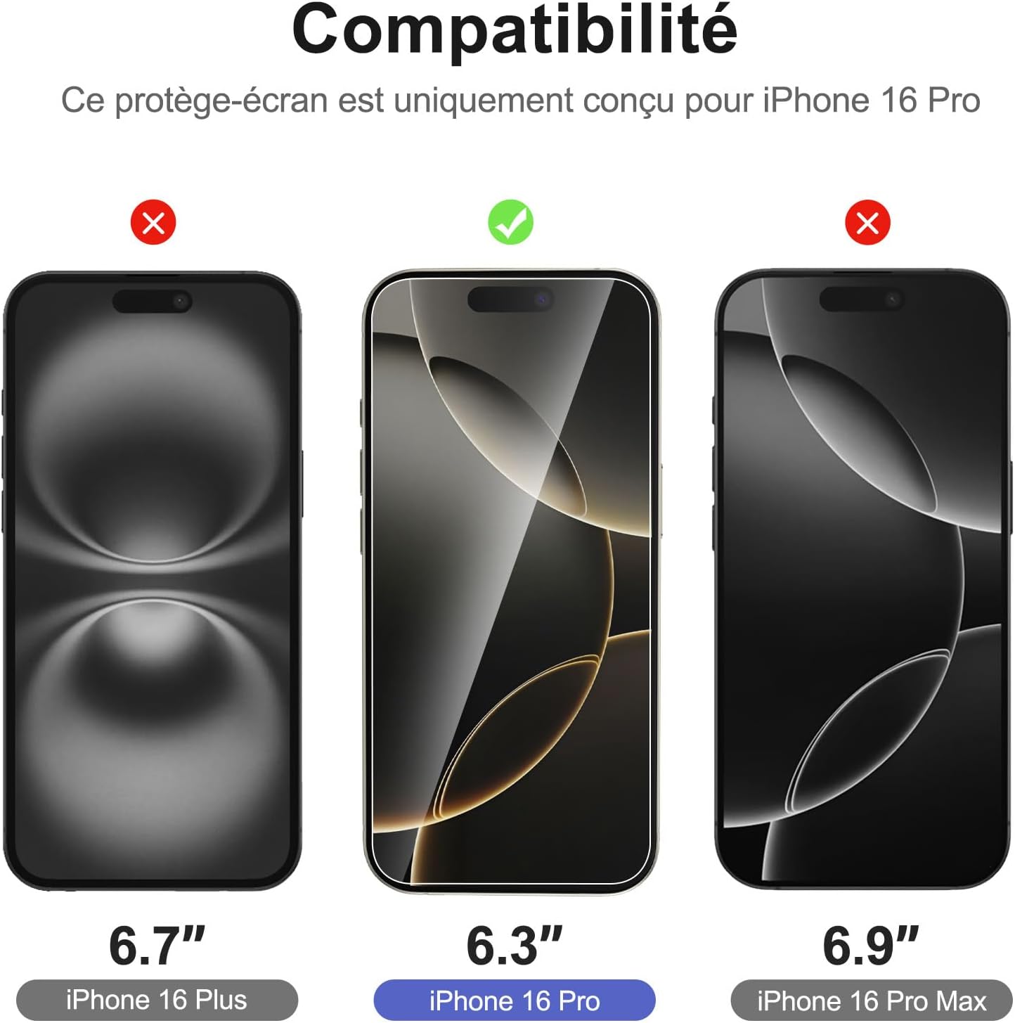 Detalle 2 de NEW'C Kit 4 Verres Trempés iPhone 16 Pro 6,3