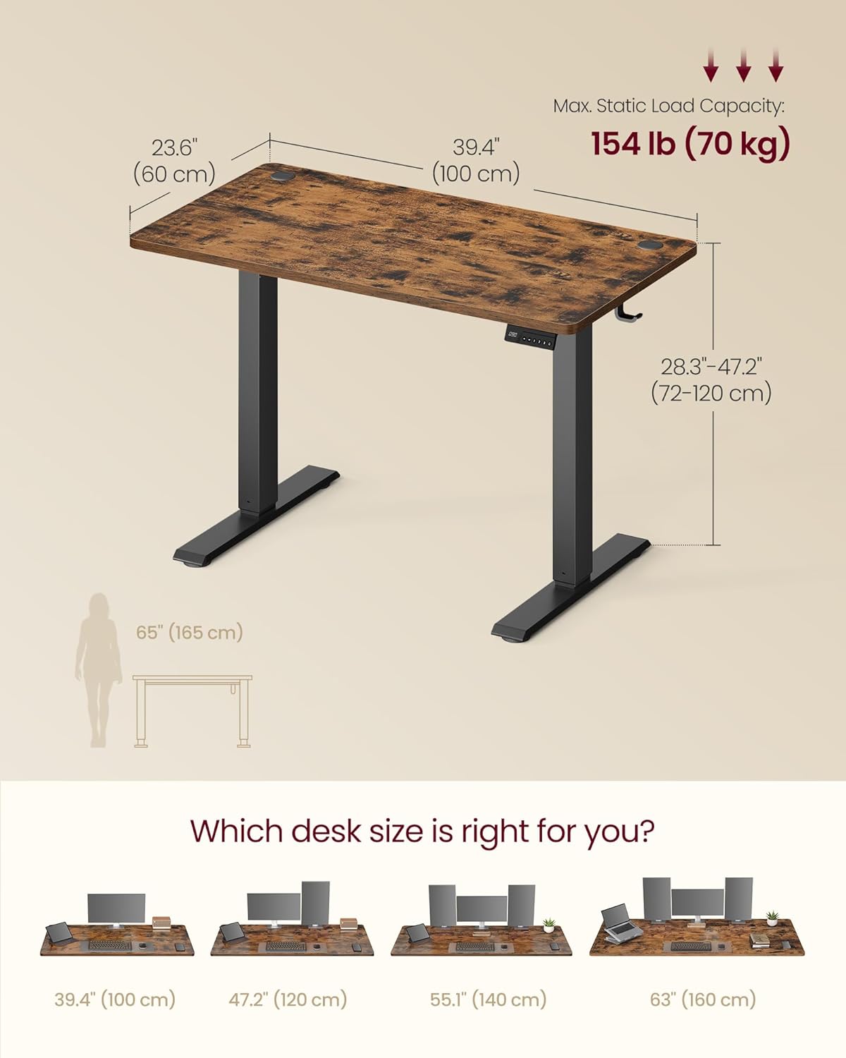Detalle de VASAGLE Electric Standing Desk LSD310KD01 (100 x 60 cm) in Rustic Brown