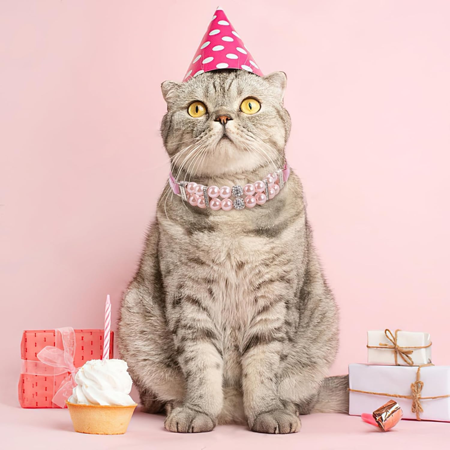 Thumbnail 2 de Hotlion Pearl Dog Collar for Small Dogs – PU Leather Beaded Design With Rhinestone & Adjustable Jewellery Clasp