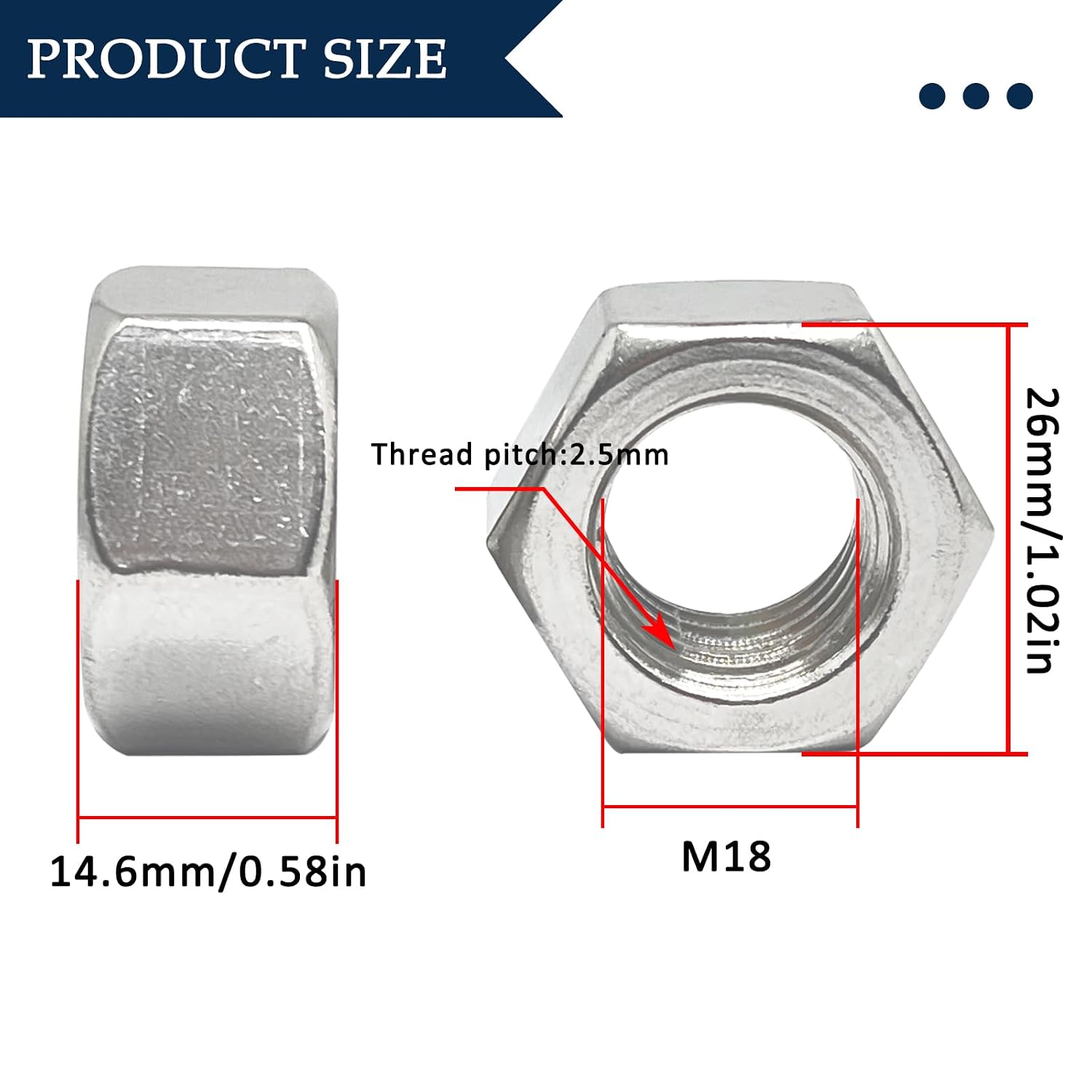 Detalle de Left-Hand Thread Hex Nuts, M18x2.5mm