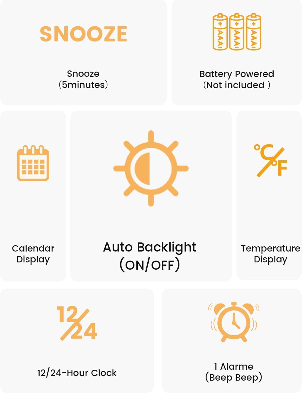 Thumbnail 6 de aboveClock Digital Alarm Clock Wooden Bedside Clock with Large Backlit LCD, Temperature & Snooze (AAA batteries needed)