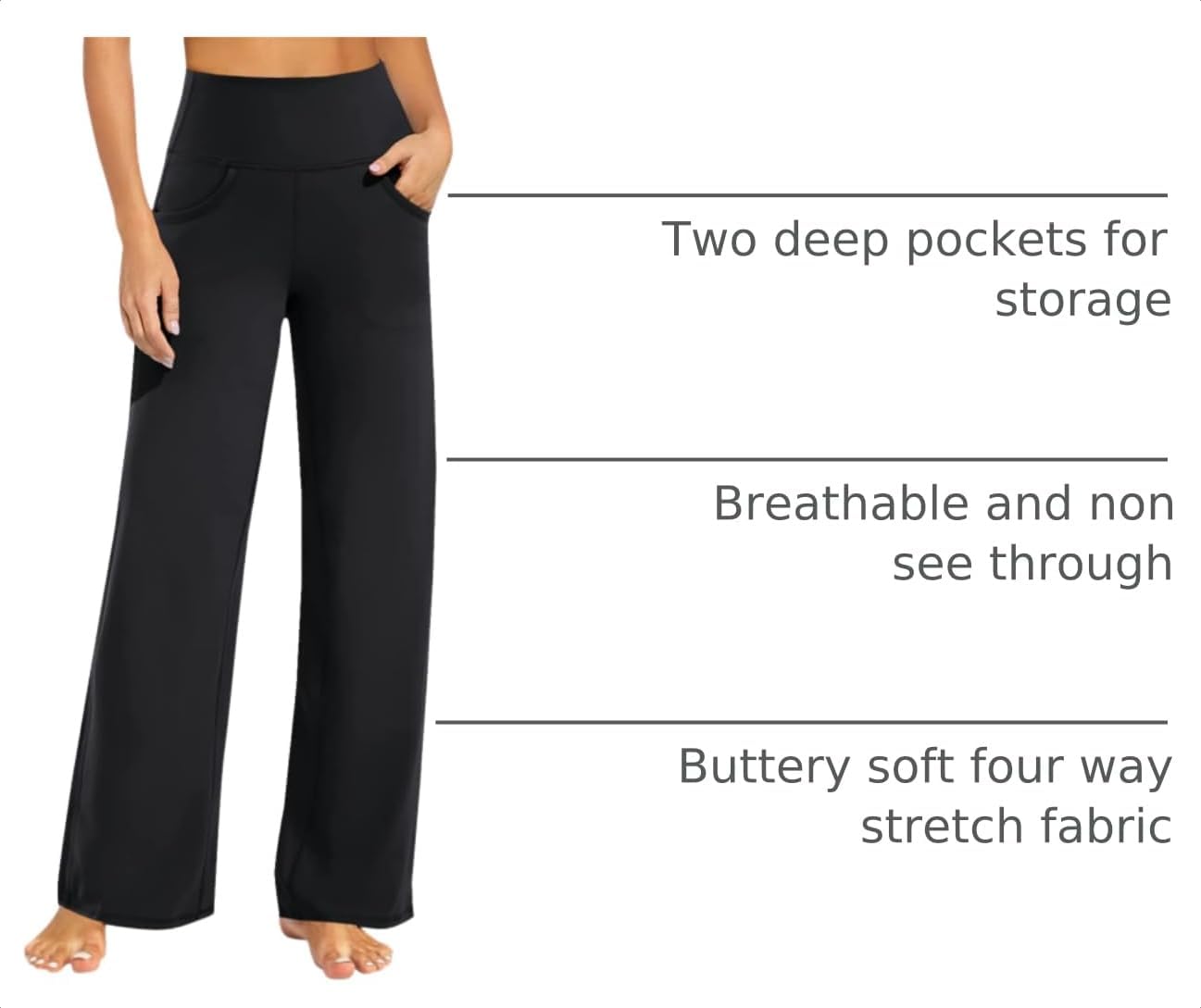 Thumbnail 3 de Promover Wide-Leg Yoga Pants for Women, High Waist, Pockets, 4-Way Stretch