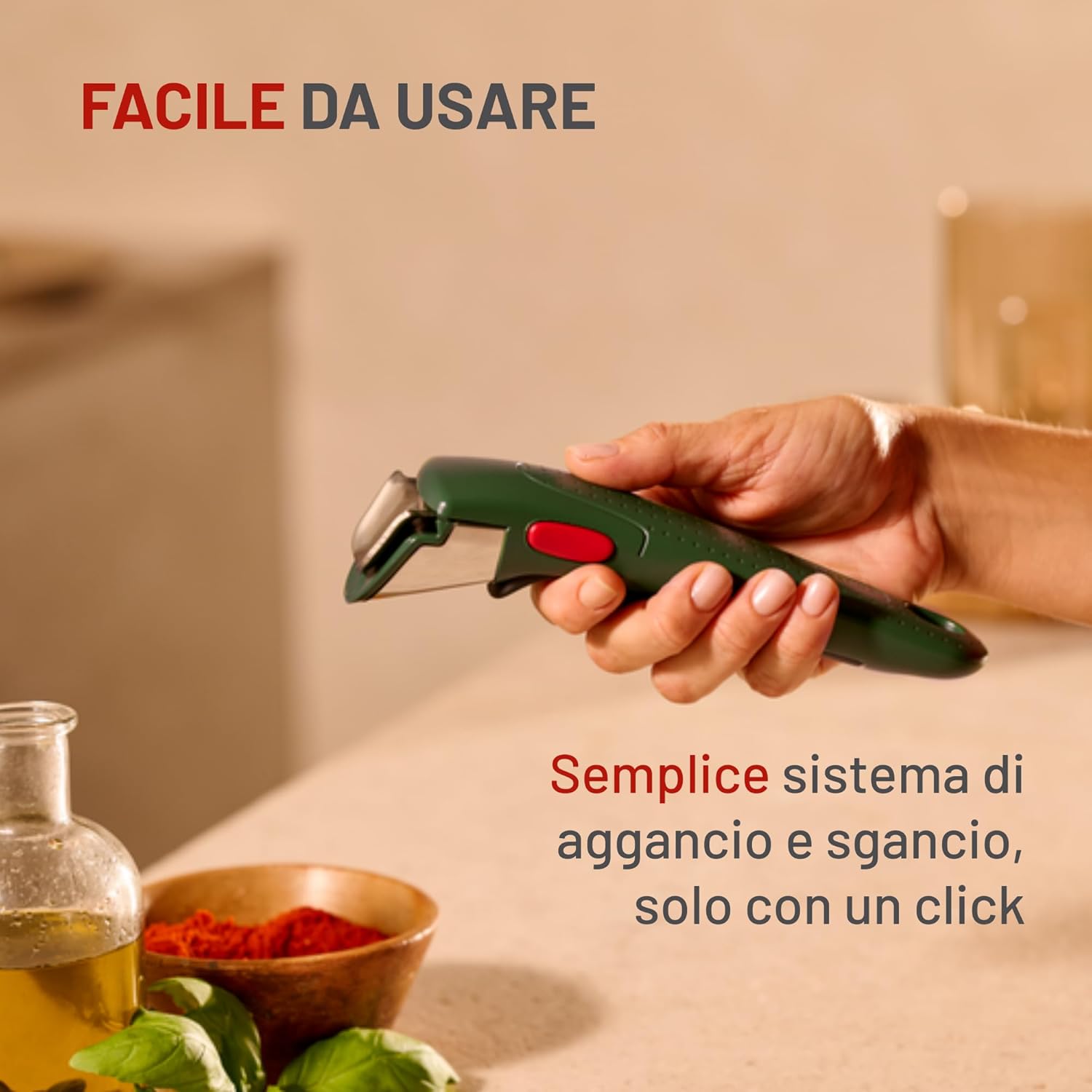 Detalle 2 de Lagostina Ingenio Manico Rimovibile: Manico amovibile fino a 10 kg, design ergonomico e impilabile