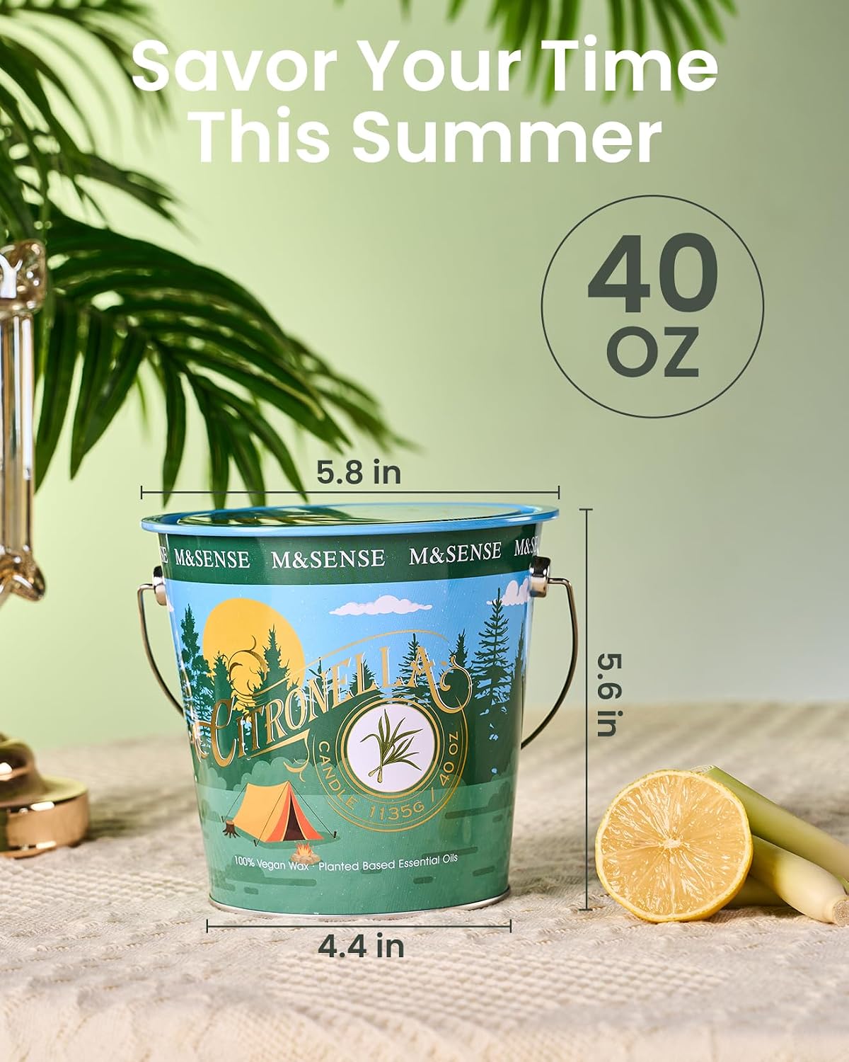 Detalle de M&SENSE Citronella Candles Outdoor: 250 Hours of Clean, Natural Citronella Comfort