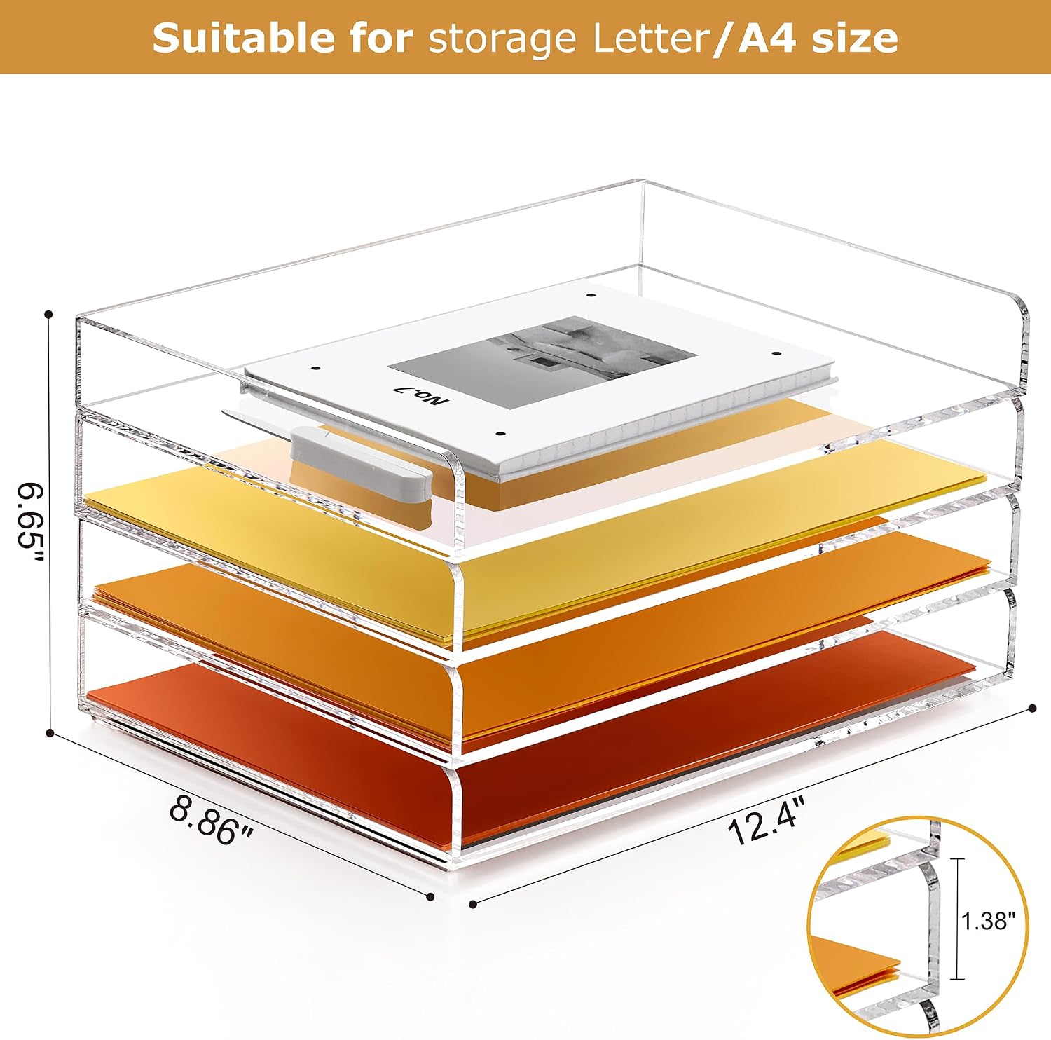 Detalle 2 de SANRUI Acrylic Letter Tray, 4-Tier Stackable Clear Desk Organizer