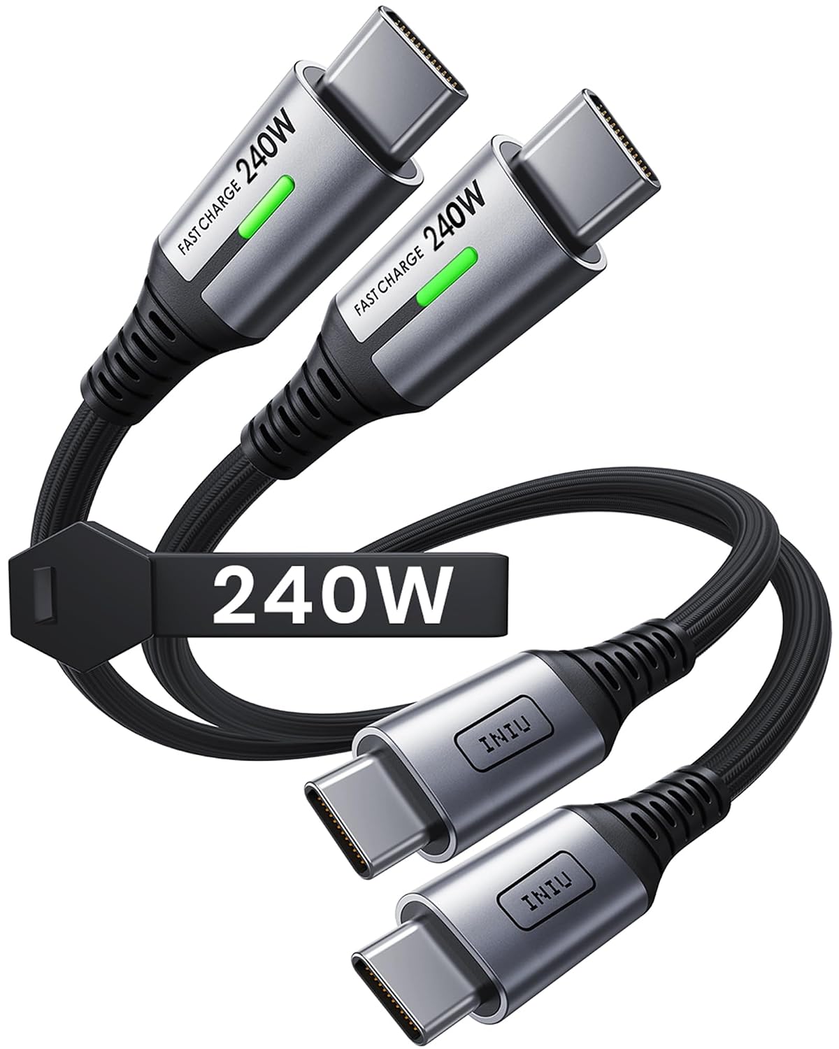 Detalle de INIU e8e393a9-b66d-446b-9c0a-71f6f38a58f0 240W USB-C Cable, 0.3m, 2-Pack