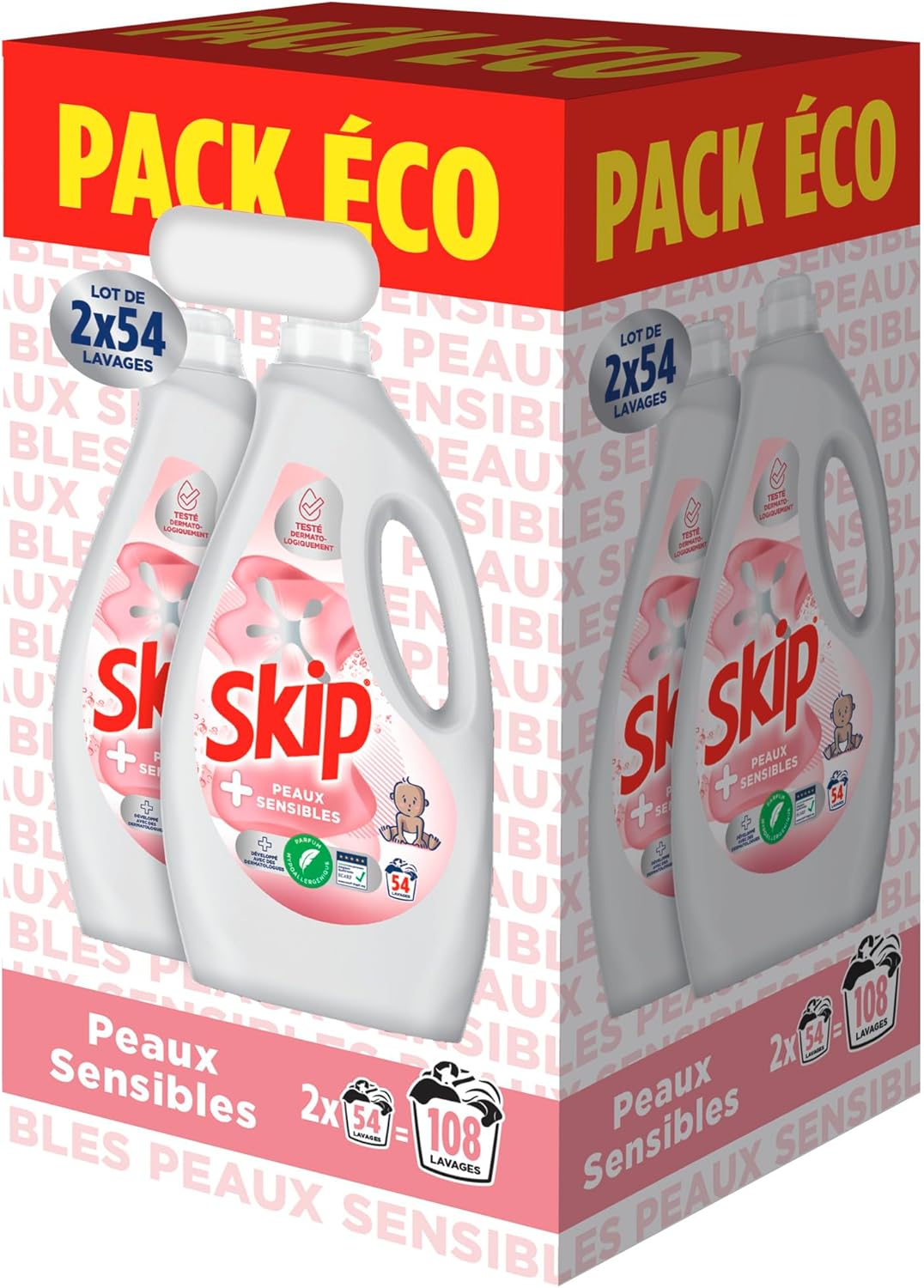 Detalle de Skip Lessive Liquide Peaux Sensibles – 2 x 54 lavages