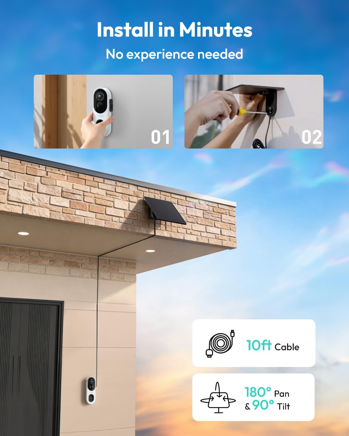 Thumbnail 3 de BOTSLAB 2K Wireless Solar Doorbell Camera with 5200mAh Battery, AI Detection and No Monthly Fee