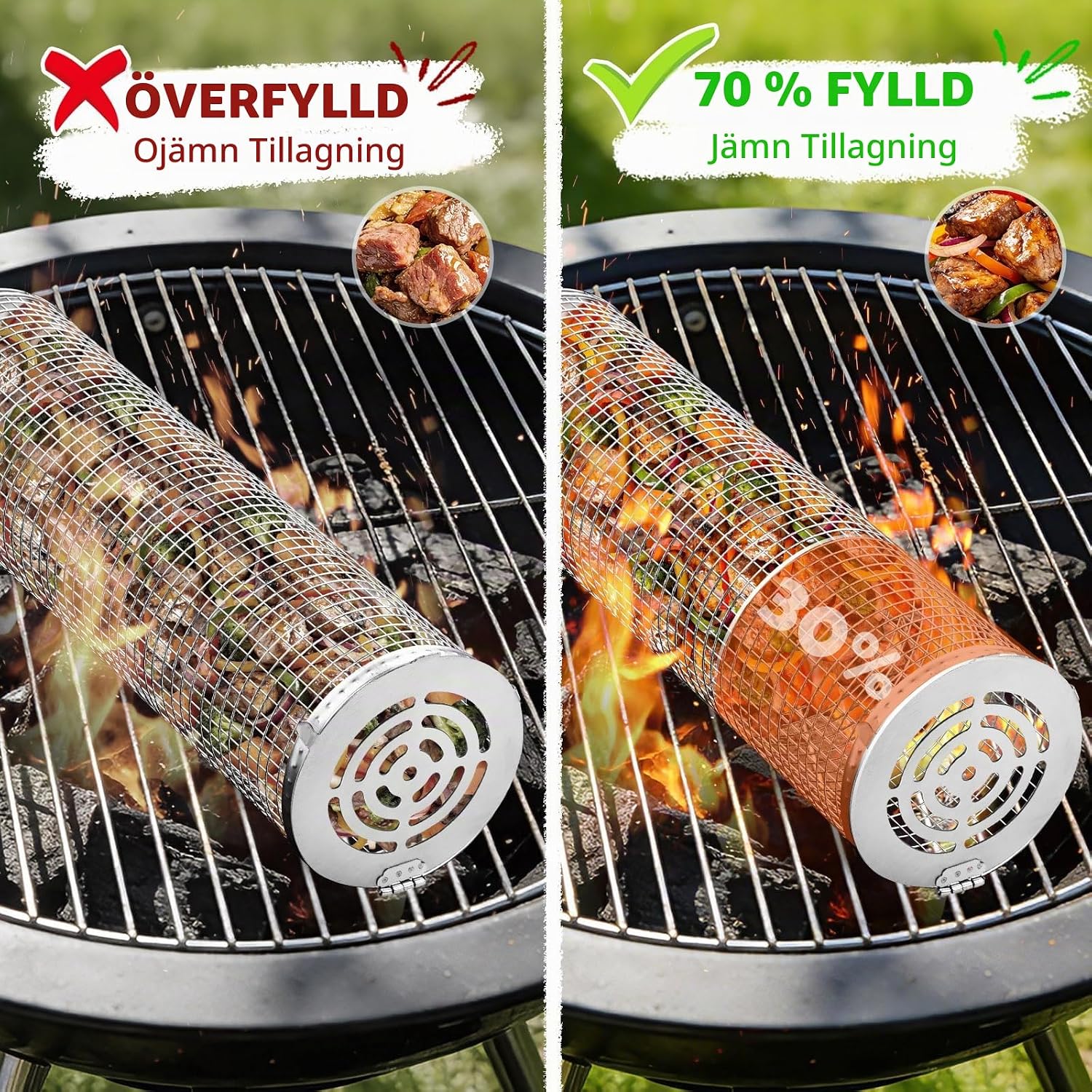 Thumbnail 6 de Ezilif rullande grillkorg i 304 rostfritt stål med avtagbart trähandtag