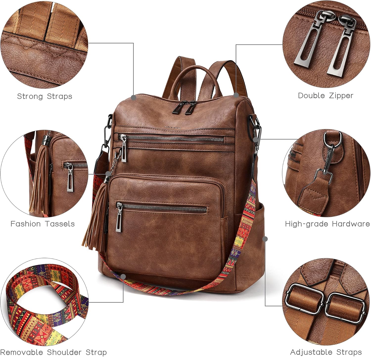 Detalle de Shrrie Backpack Purse for Women – Convertible faux leather backpack bag for travel and everyday
