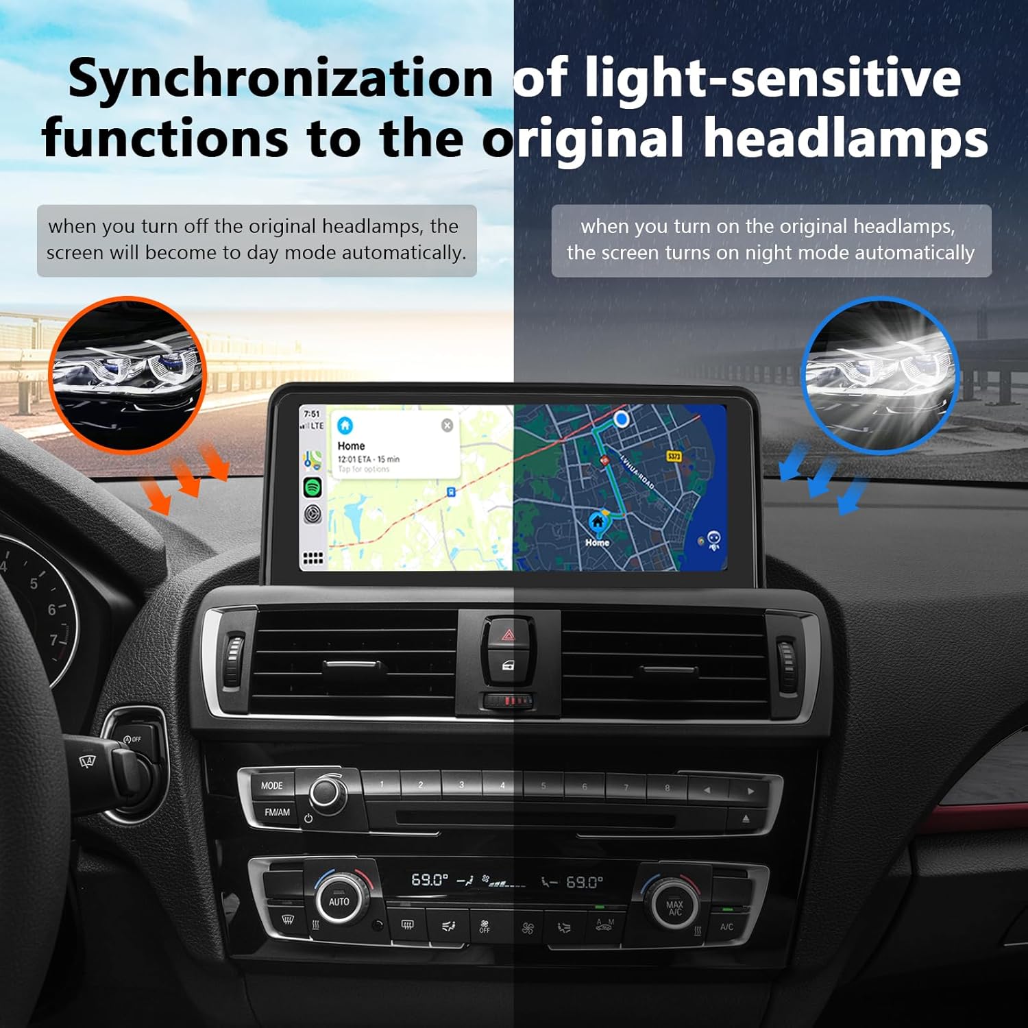 Detalle de Road Top Wireless CarPlay & Android Auto 10.25-inch Car Stereo for BMW 1 & 2 Series (2013–2015, NBT/LVDS 6-pin)