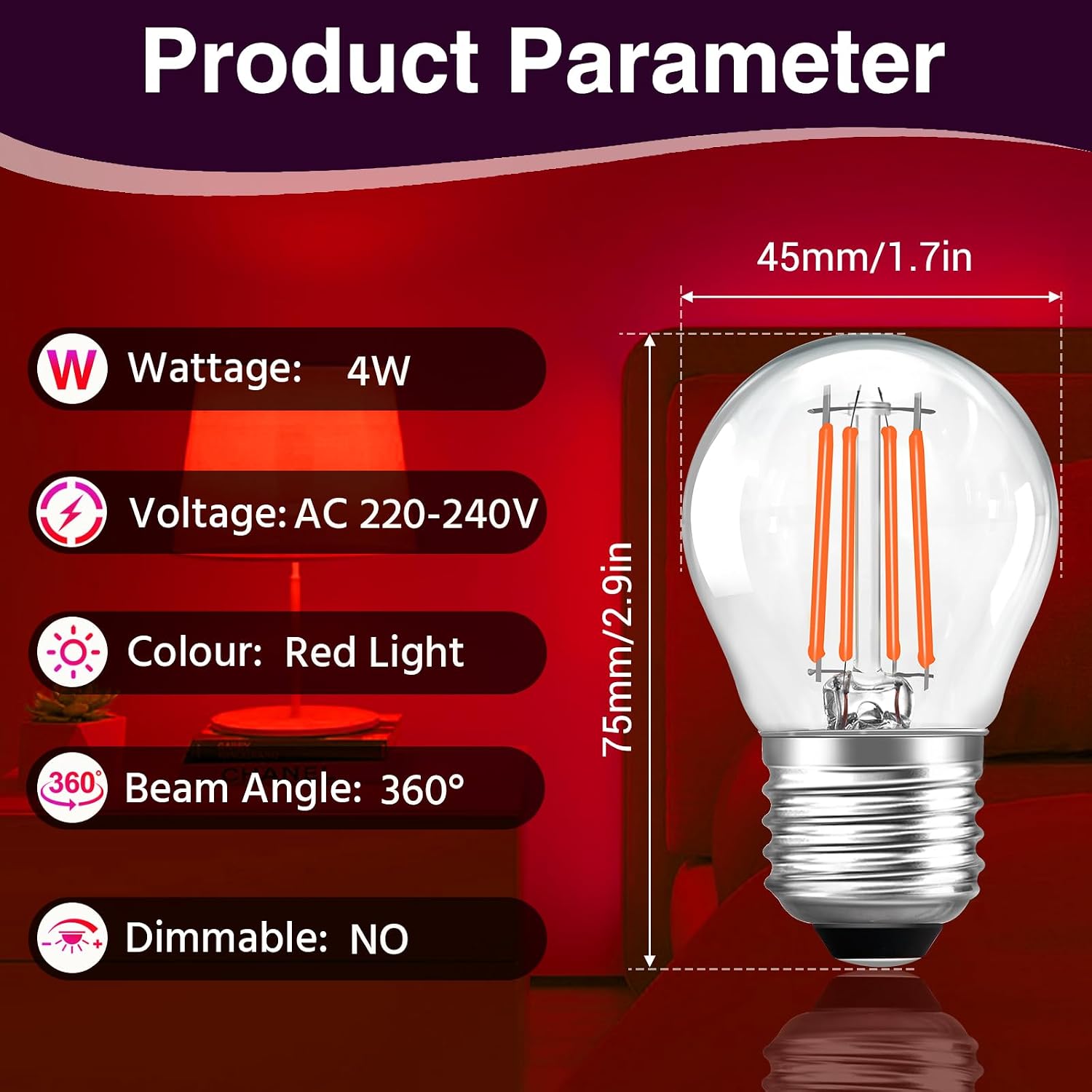 Detalle de Caldarax Bombilla LED Roja E27 4W