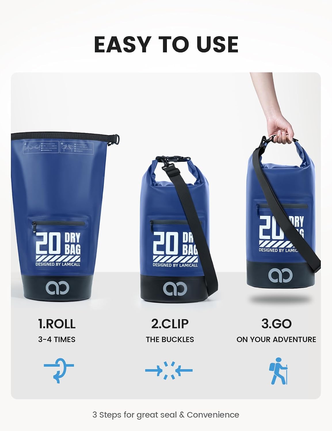 Detalle 2 de Lamicall Dry Bag Waterproof Bag 10L – Robust & Anti-Scratch Blue