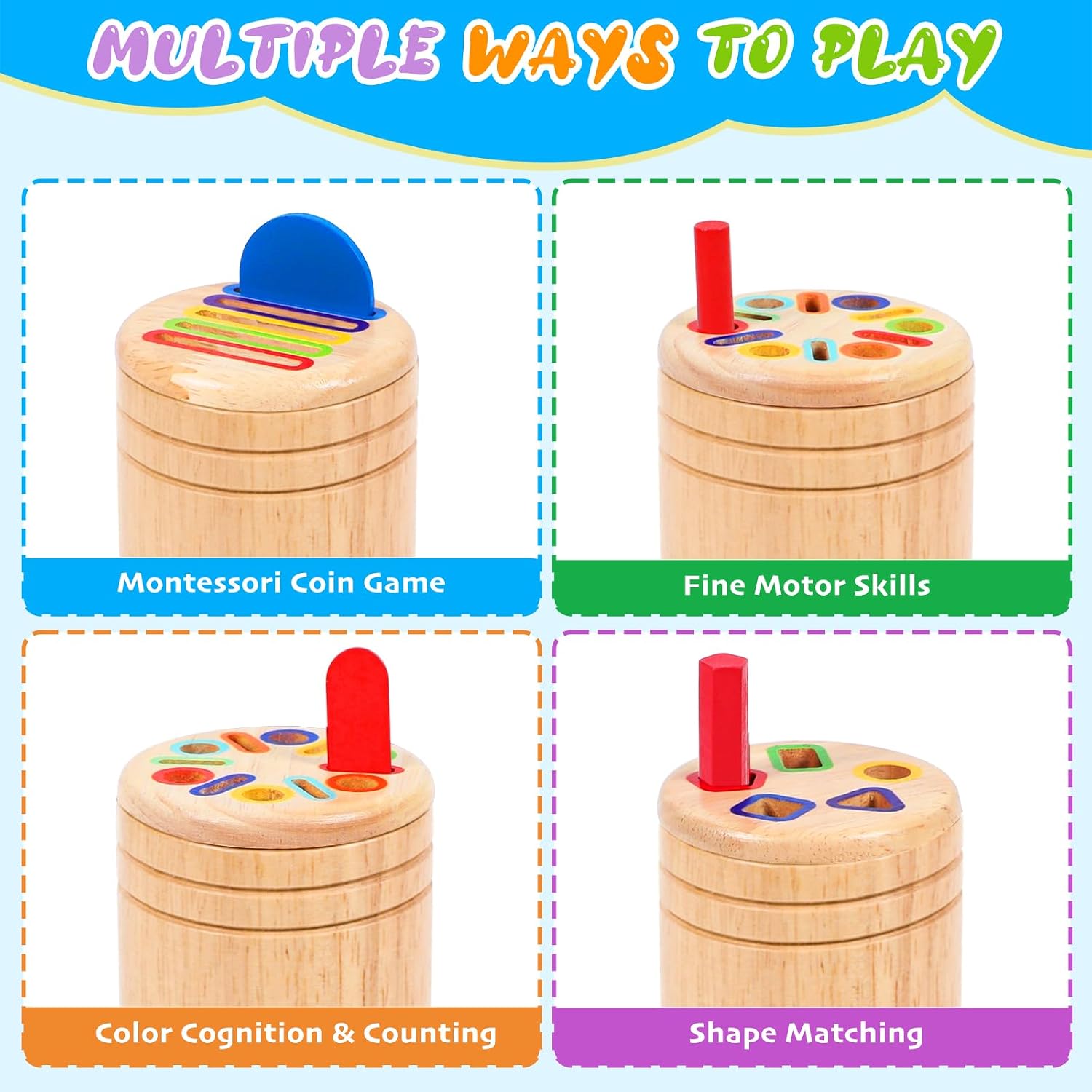 Thumbnail 4 de Montessori 4-in-1 Wooden Colour Sorting Toys for 1–3 Year Olds