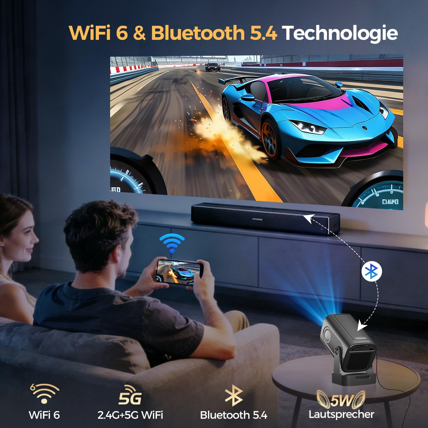 Detalle de Alwtniet HY310 Mini Beamer – 4K-Unterstützung, Autofokus & Android Heimkino