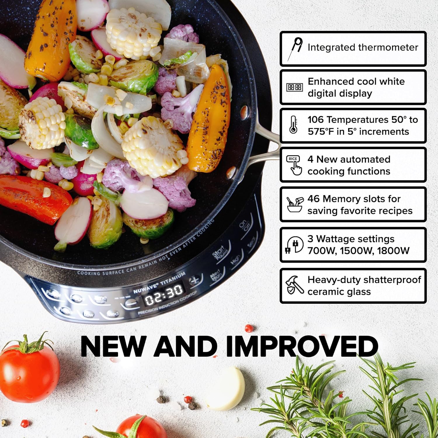 Thumbnail 1 de Nuwave Upgraded Induction Cooktop with Digital Temp Probe and 106 Temperature Controls