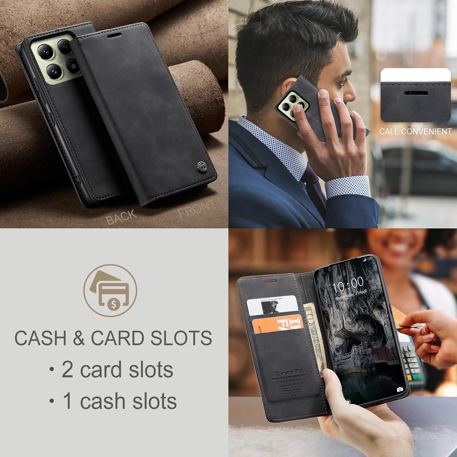 Thumbnail 3 de Monweicz Xiaomi 14T Hülle Premium Leder Flip Schwarz