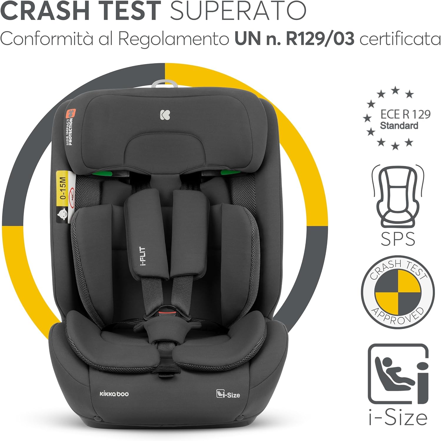 Detalle 2 de KikkaBoo Seggiolino Auto i-FLIT 9-36 kg ISOFIX i-Size: sicurezza, crescita e comfort dalla prima infanzia fino ai 12 anni