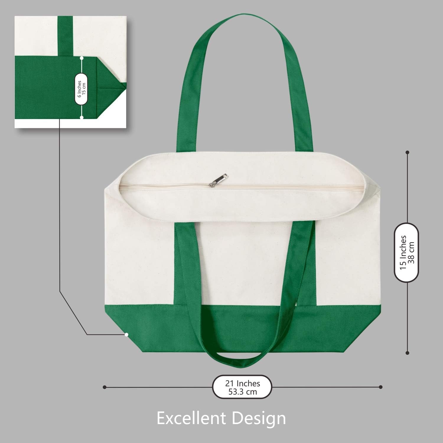 Thumbnail 4 de TOPDesign Canvas Tote Bag with External Pocket & Zipper Closure