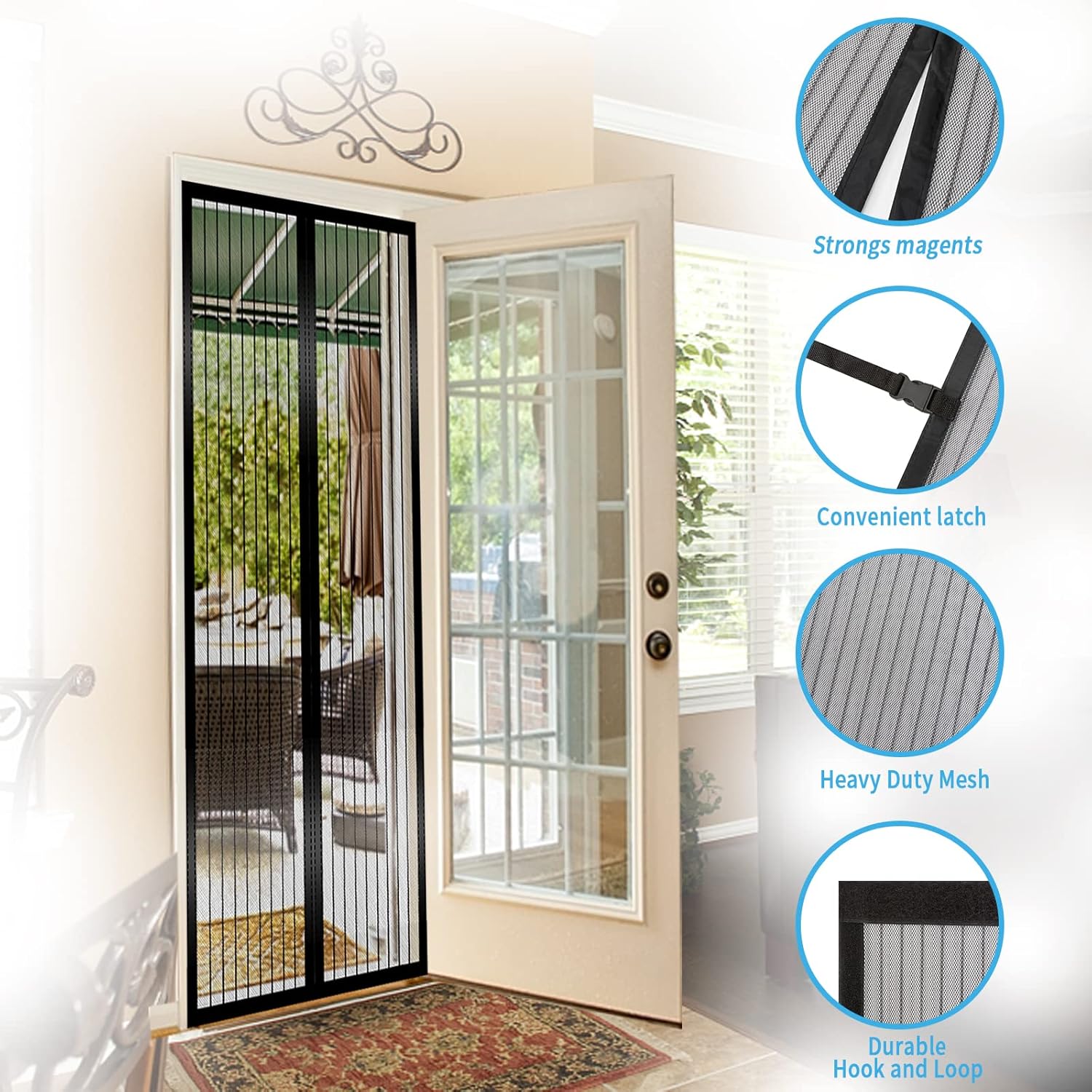 Thumbnail 6 de RnCop Magnetic Screen Door for Doors up to 90 × 200 cm (Black) – Heavy Duty Fly Screen with Self-Sealing Magnet Closure