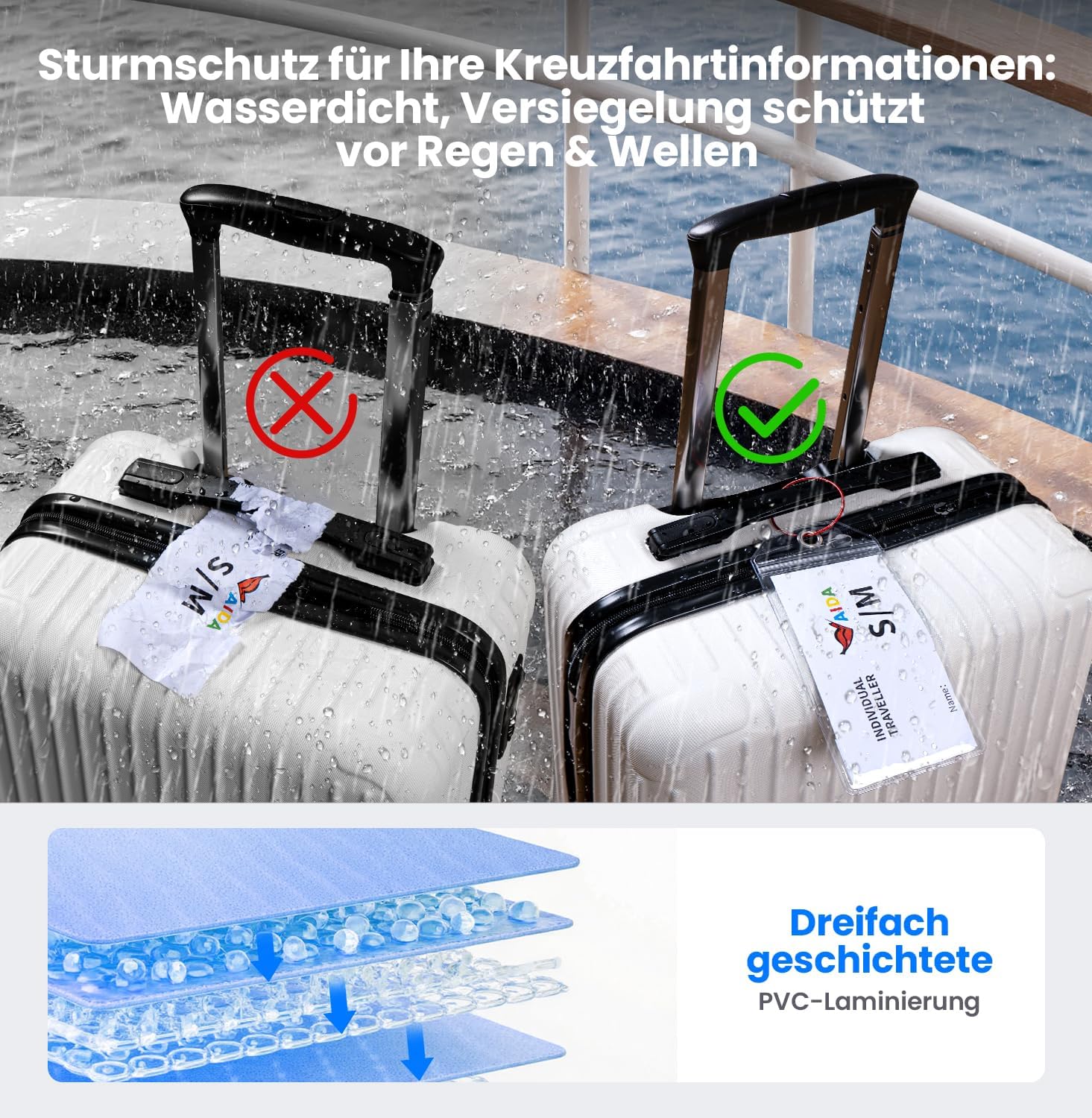 Detalle 2 de HONIZER AIDA Kofferanhänger-Set für Kreuzfahrten (6 wasserfeste Anhänger, 4 Magnet-Haken)