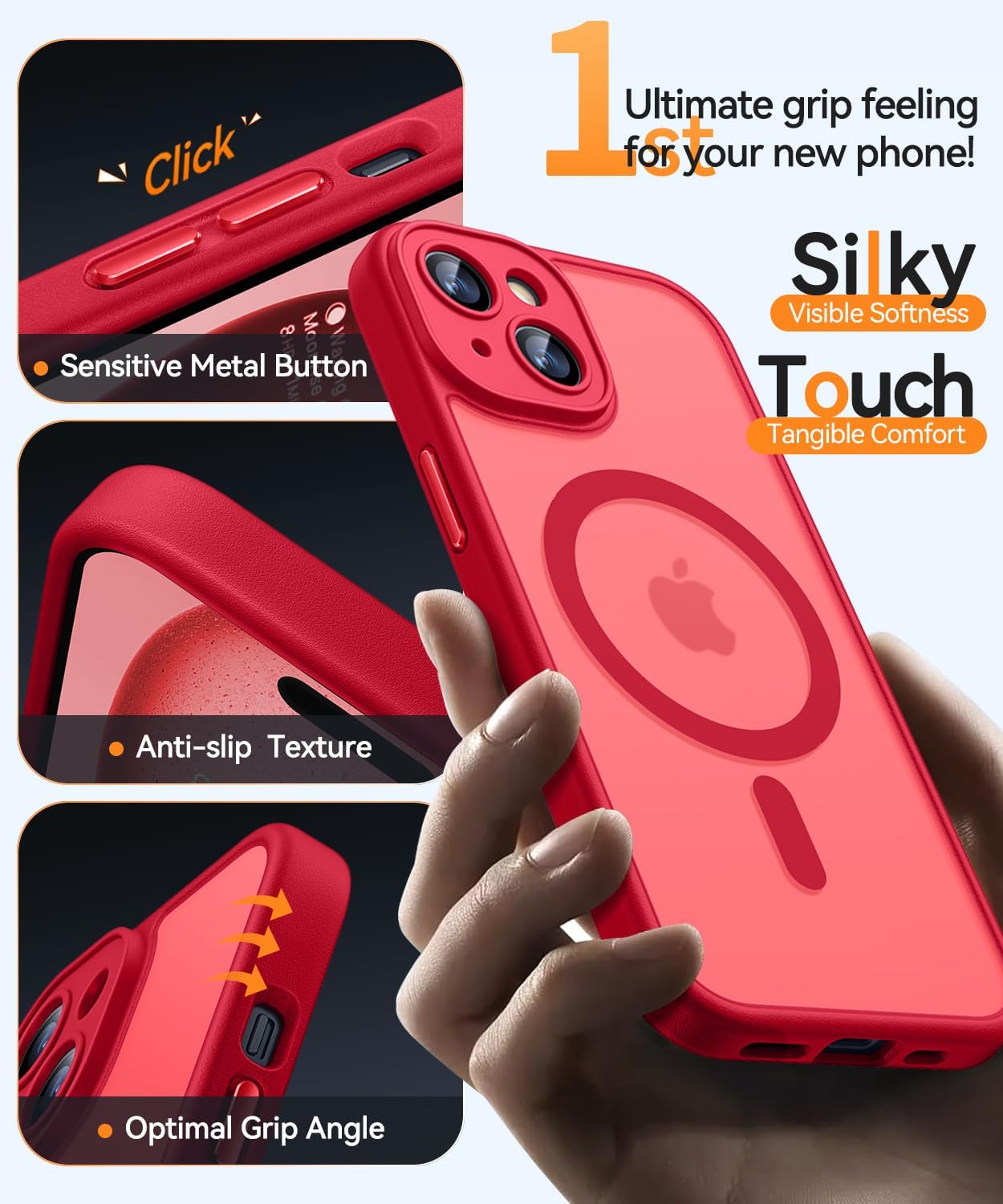 Thumbnail 5 de CANSHN Coque Magnétique pour iPhone 15 Plus 6,7'' – Protection complète de l’appareil photo et finition matte translucide en Rouge