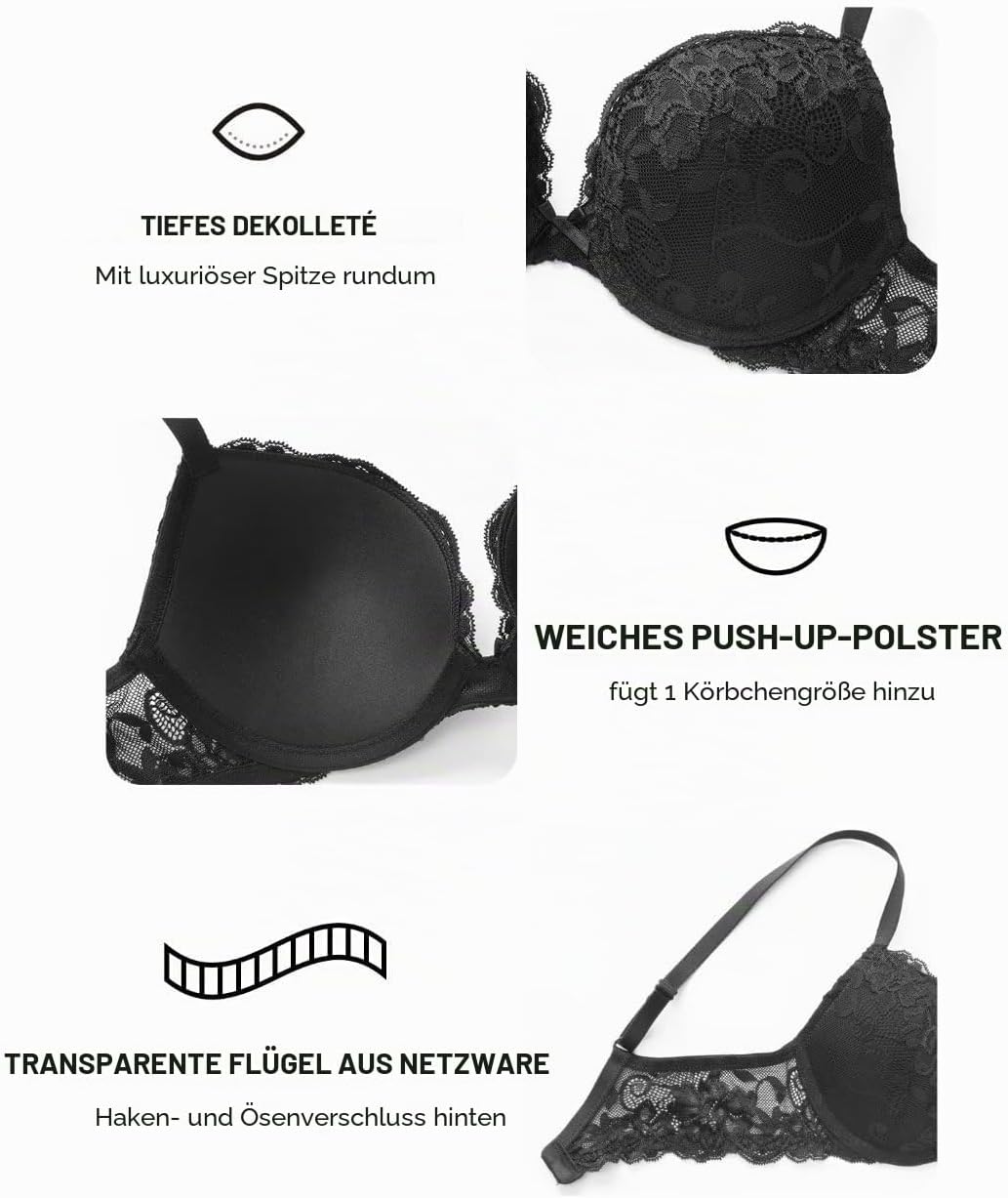 Thumbnail 6 de Deyllo Push-Up-BH für Damen mit Spitze – gepolsterte Bügel-BH, hebt an und vergrößert um eine Körbchengröße