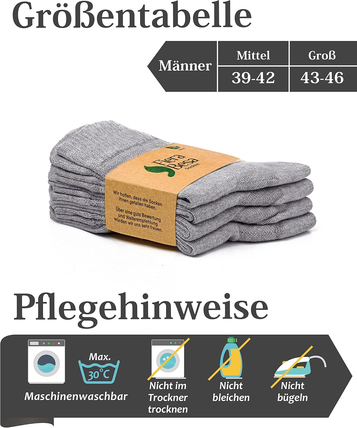 Detalle de Fiera Besa Diabetikersocken für Herren (Komfortbund, ohne Gummibund, knöchelhoch)