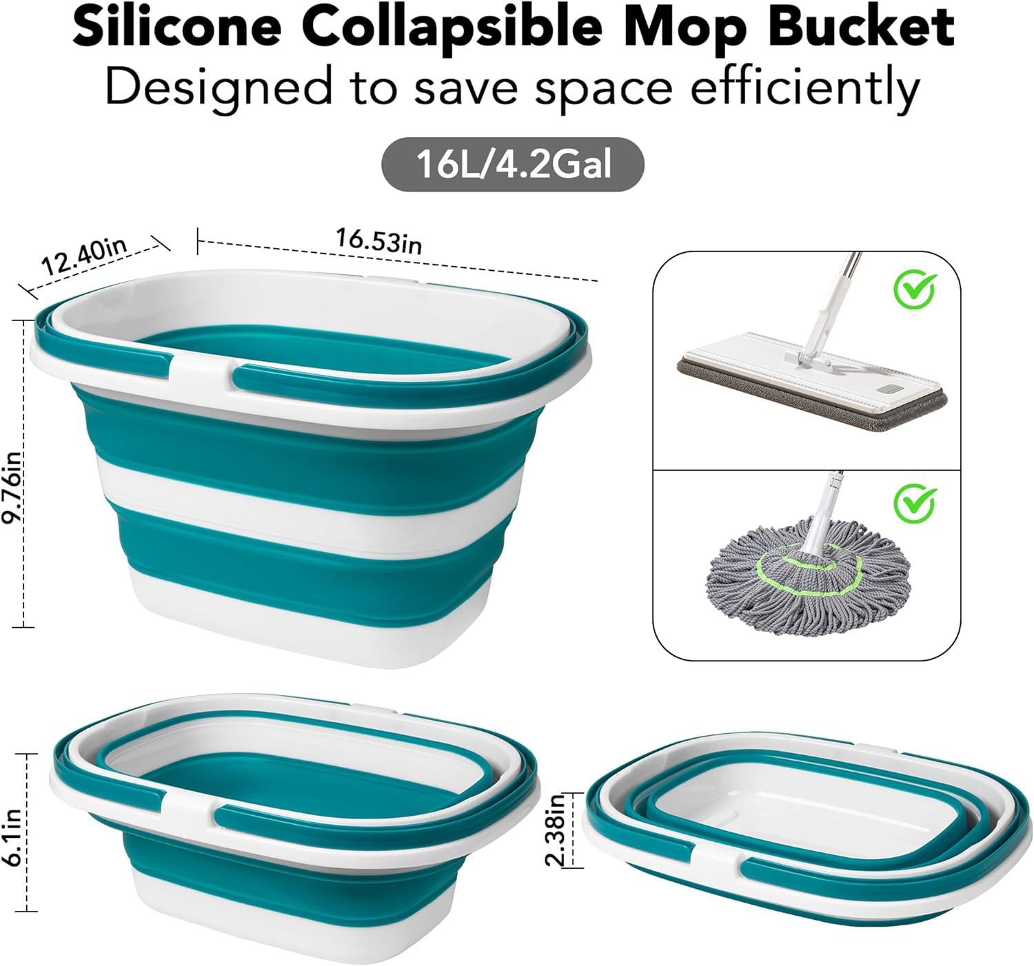 Detalle 2 de Collapsible Mop Bucket 16L for Cleaning 🧽